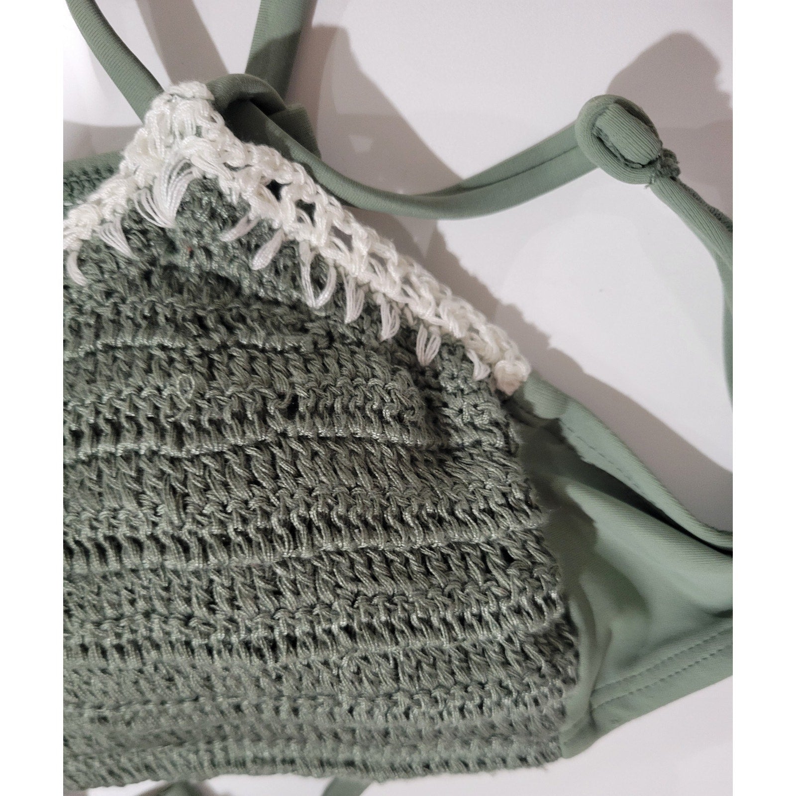 Xhilaration Juniors Sage Green Crochet Bralette Bikini Top