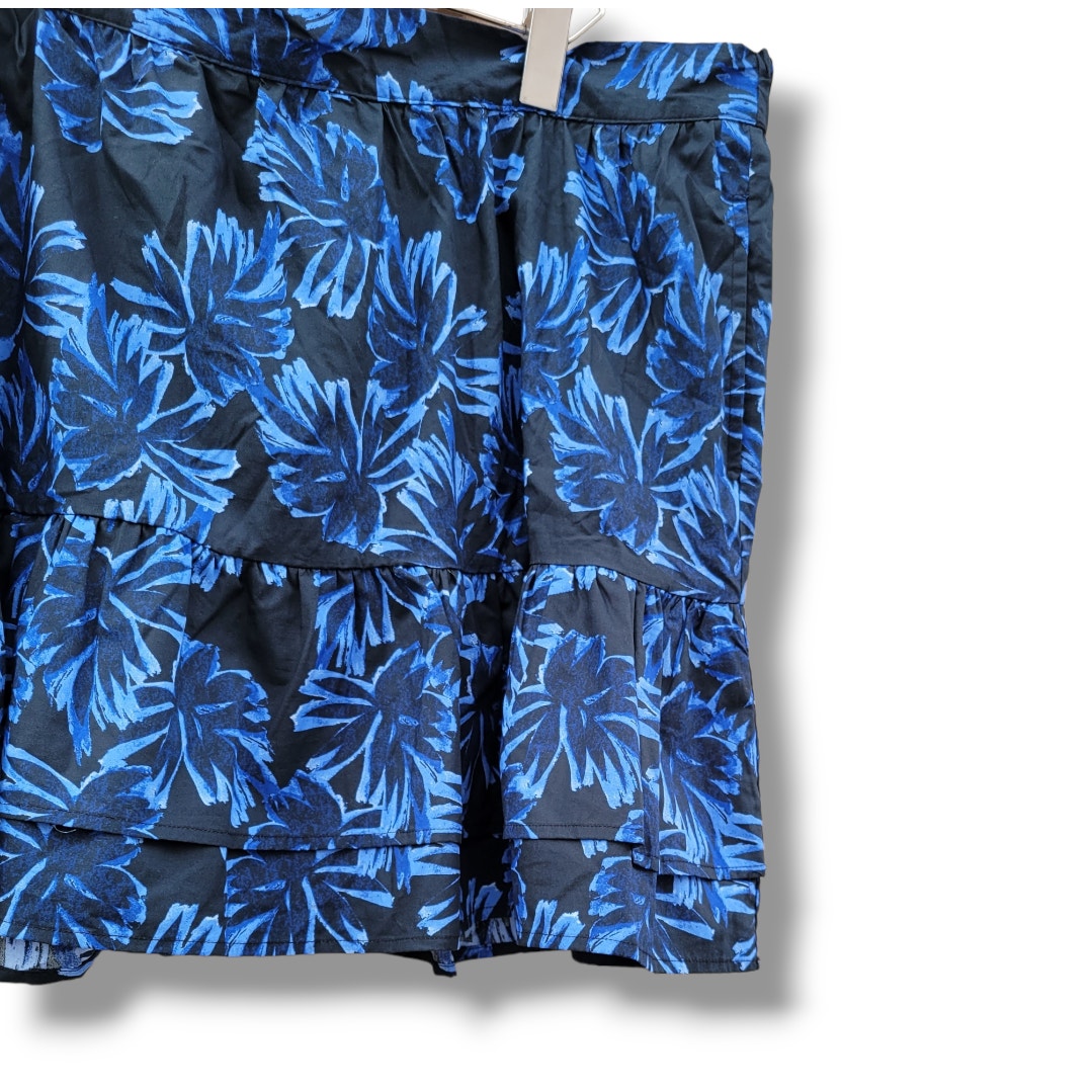 Who What Wear Blue Floral Tiered Mini Skirt XL Cotton Elastic Waist