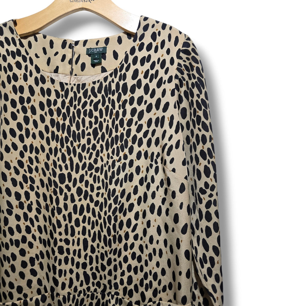 J. Crew Women's Size 6 Tan Black Leopard Print 3/4 Sleeve Shift Dress