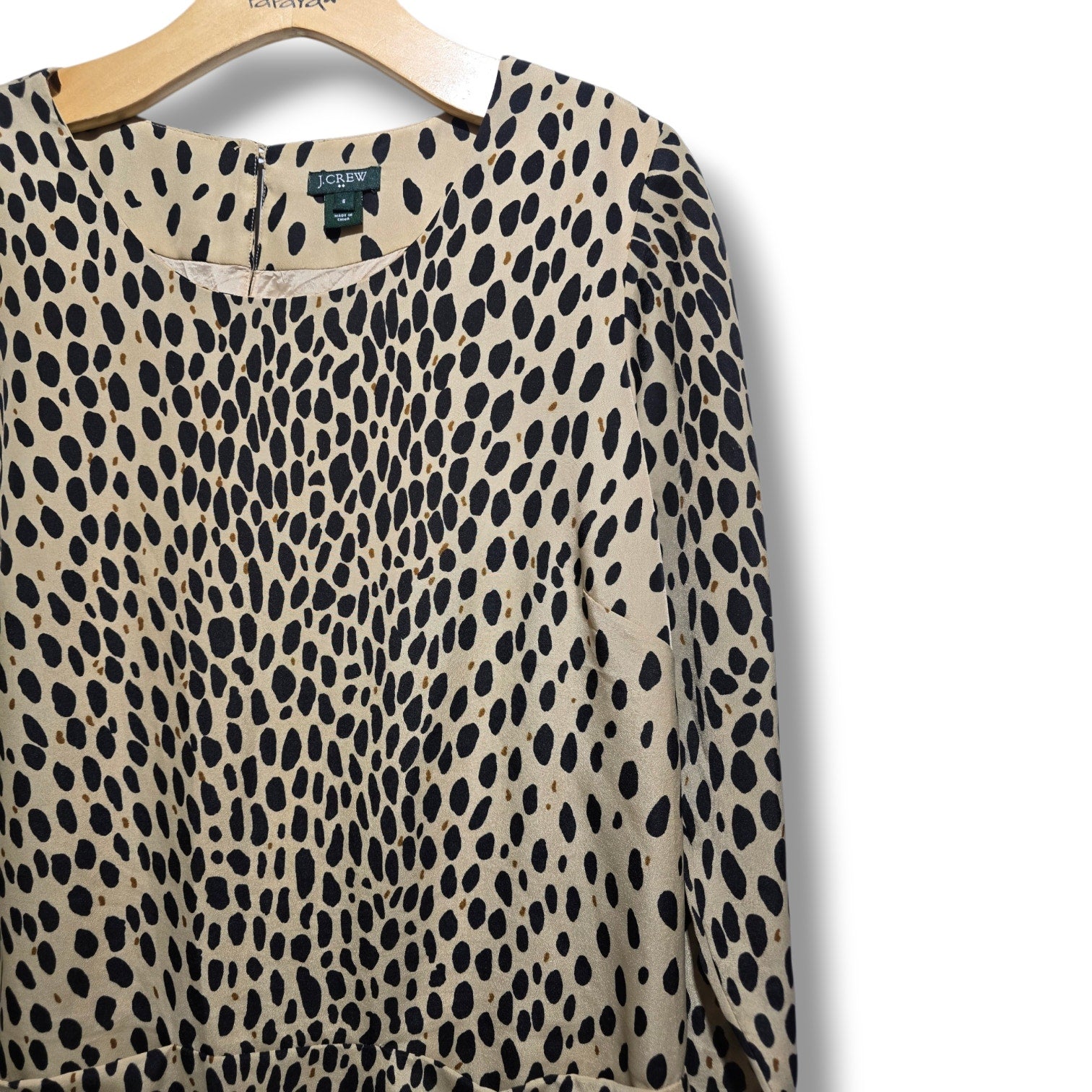 J. Crew Women's Size 6 Tan Black Leopard Print 3/4 Sleeve Shift Dress