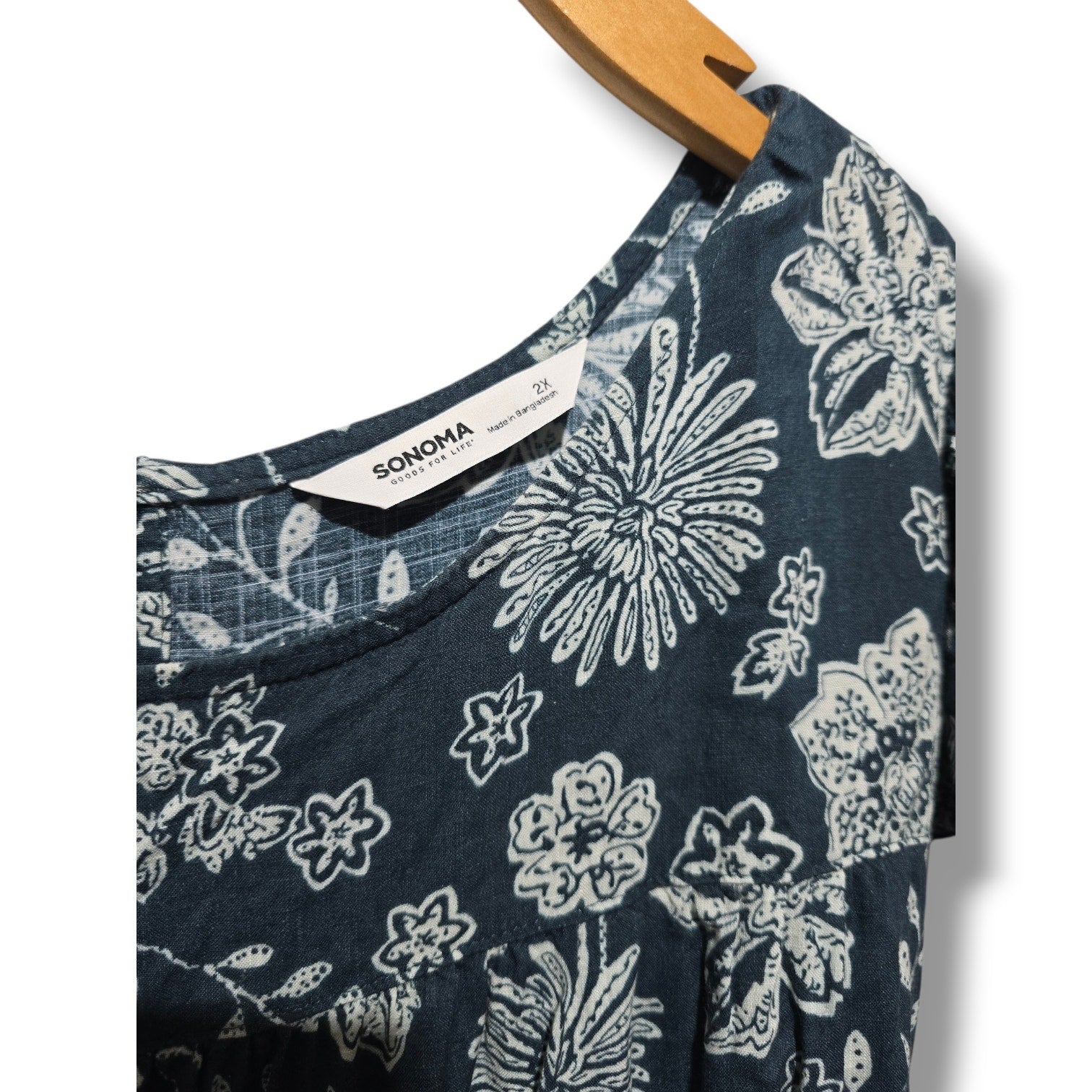 Sonoma Goods for Life women's Plus Size Blue Floral Babydoll Blouse 2x