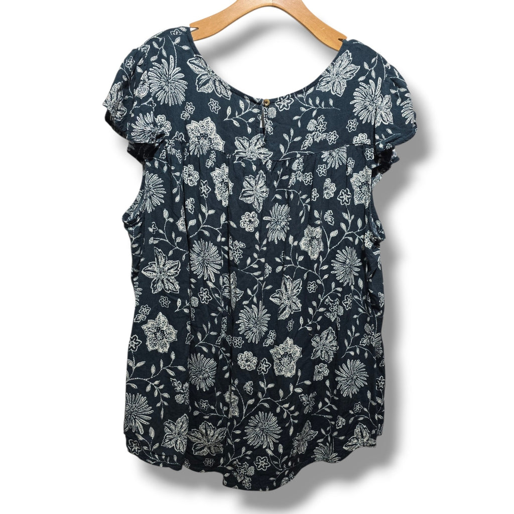 Sonoma Goods for Life women's Plus Size Blue Floral Babydoll Blouse 2x
