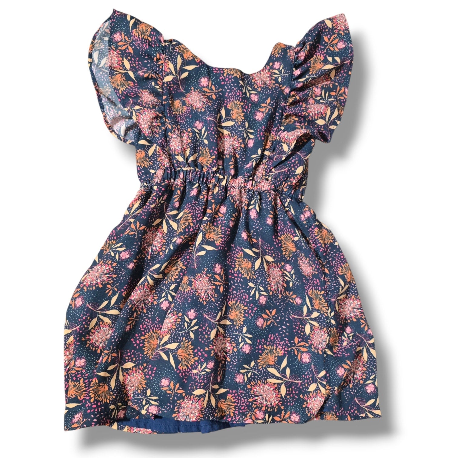 Orchestra Girls' Size 4Y Navy Blue Floral Flutter Sleeve Back-Strap Dress