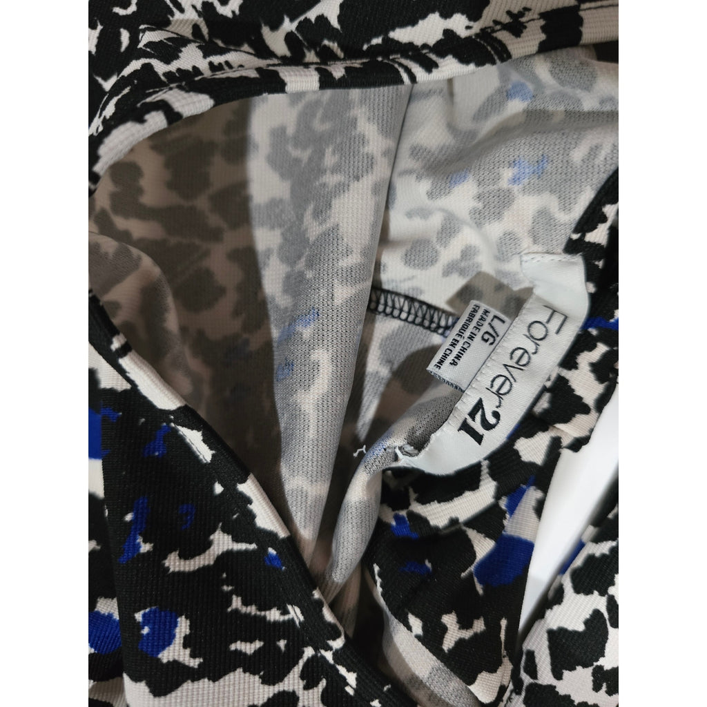 Forever 21 Womens Black White & Blue Animal Print 3/4 Sleeve Bodycon Dress Large