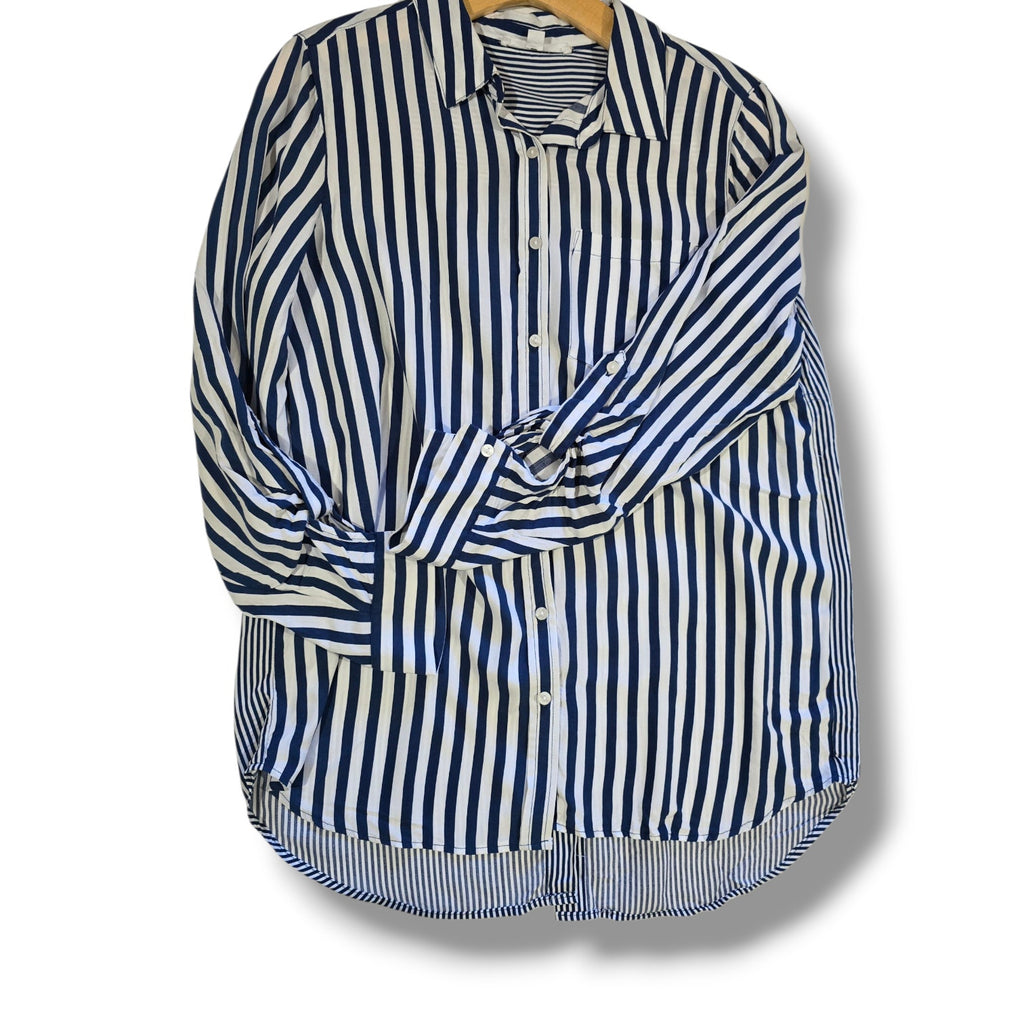 Jane & Delancey Women’s Blue White Vertical Stripe Button-Down Shirt – Medium