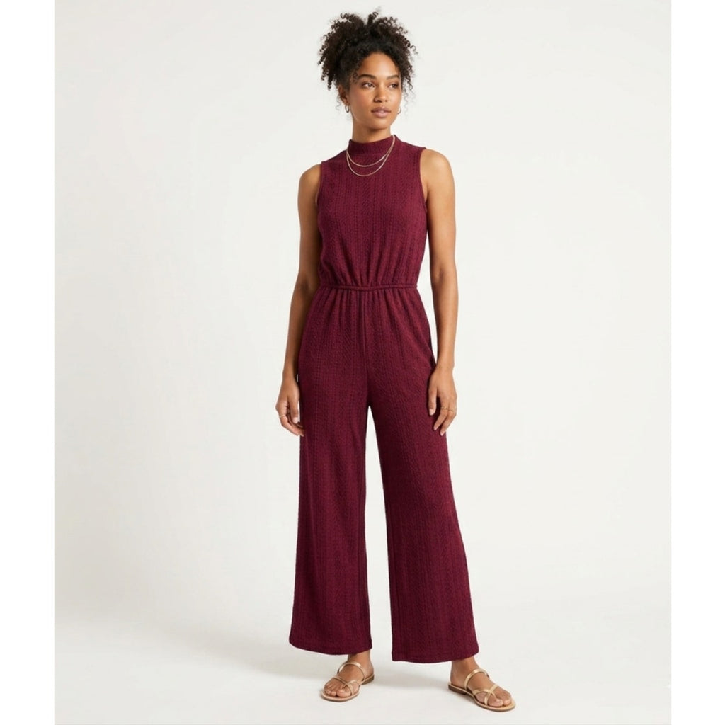 Max + Ash Burgundy Sleeveless Button-Back Lined Jumpsuit with Women’s Medium