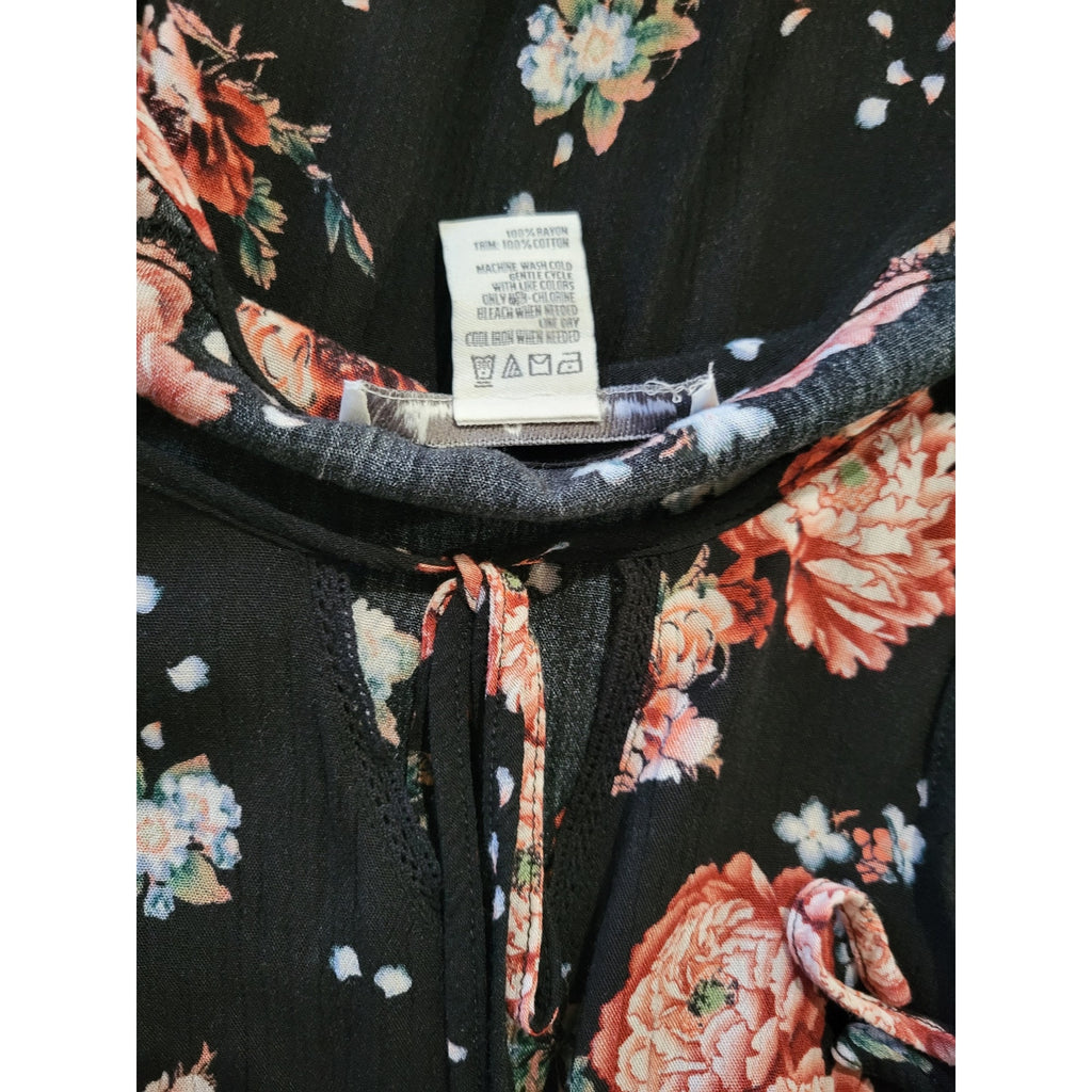 American Rag Cie Juniors Black Floral Lace-Up Bell Sleeve Dress – Size Small