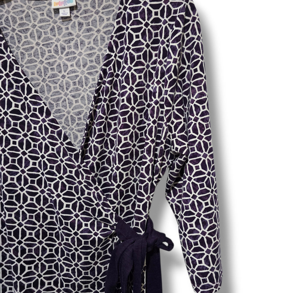 LuLaRoe Women’s Geometric Wrap Dress Purple White Size Large