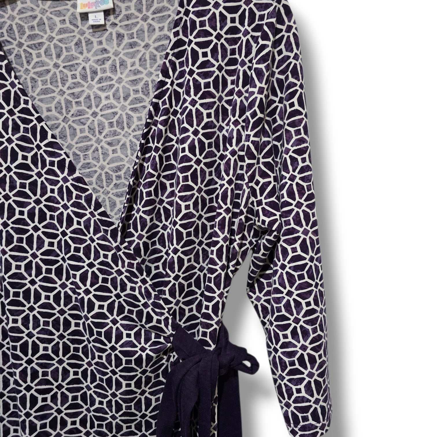 LuLaRoe Women’s Geometric Wrap Dress Purple White Size Large