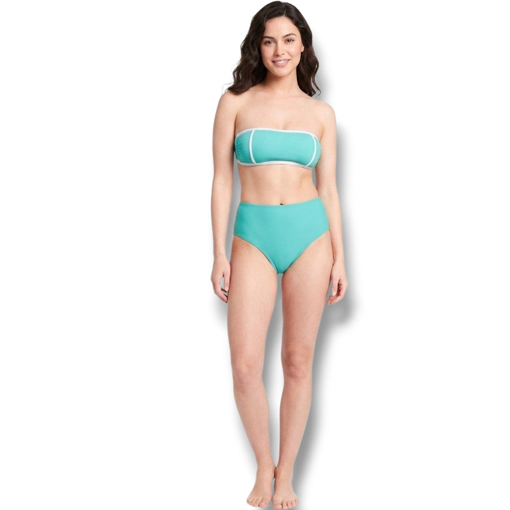 Kona Sol Women’s Terry Textured Blue Bandeau Bikini Top XL NWT