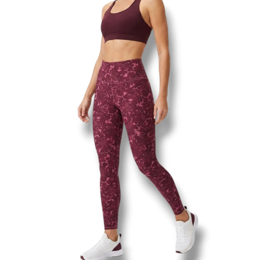 Fabletics PowerHold Women's Burgundy Pink Camo High Waisted Leggings 29" waist