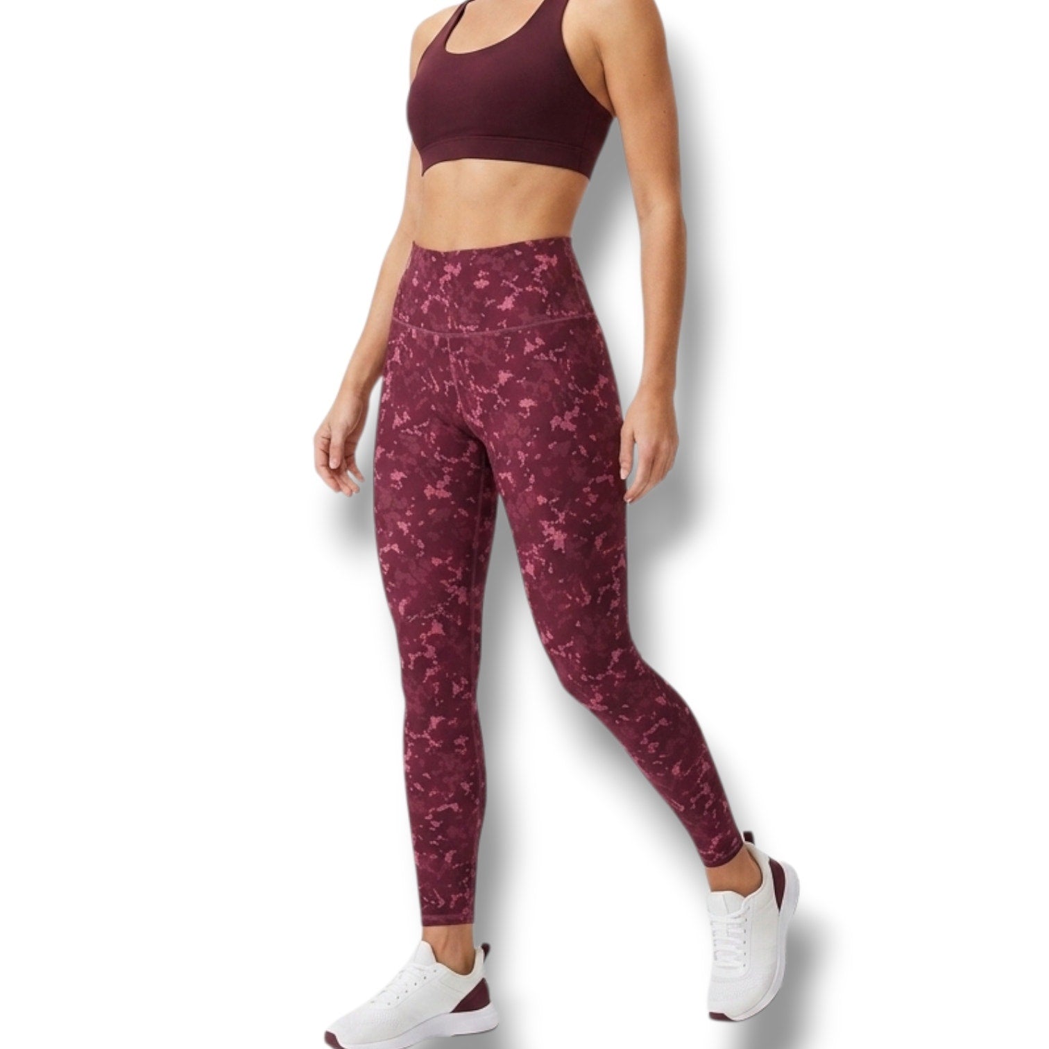 Fabletics PowerHold Women's Burgundy Pink Camo High Waisted Leggings 29" waist