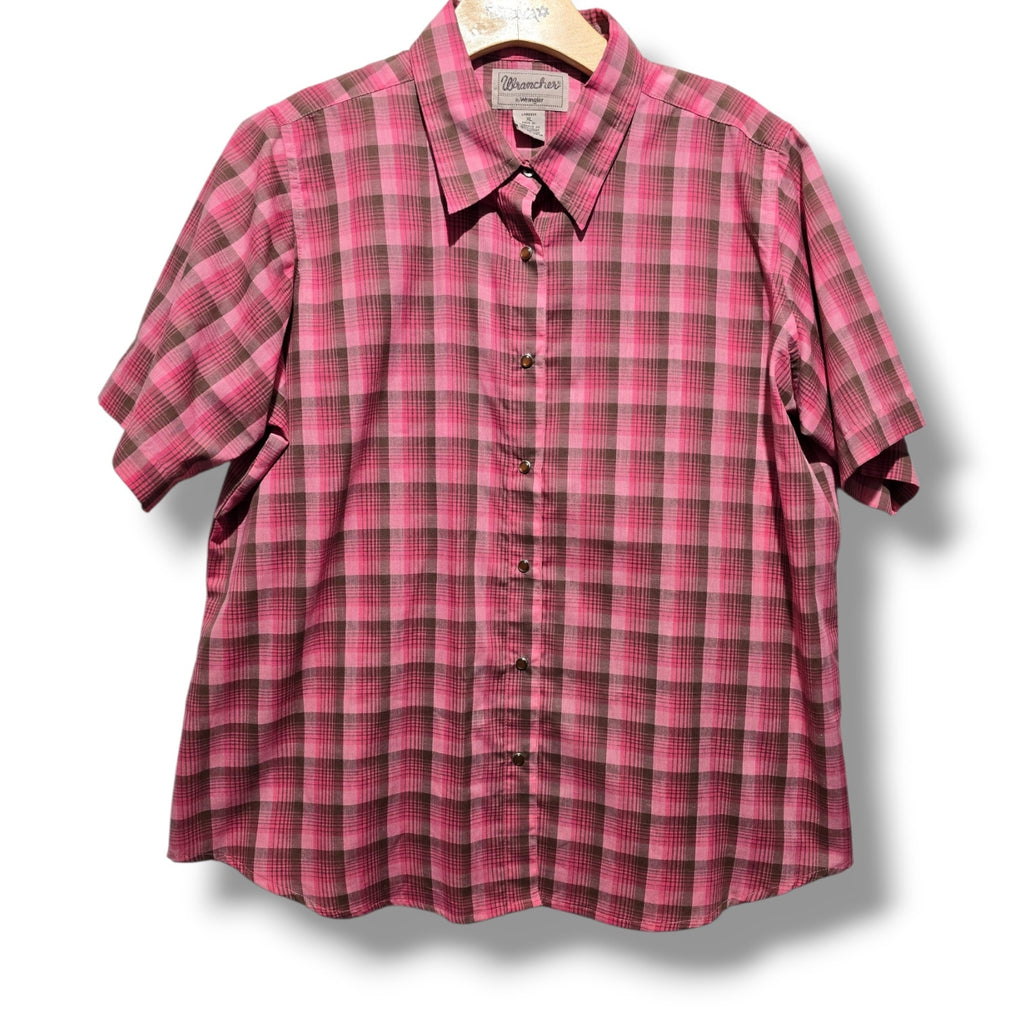 Wrancher by Wrangler Women's XL Pink Plaid Western Button Down Shirt