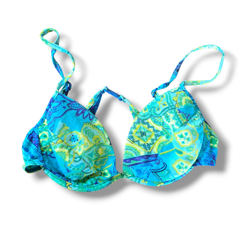 ST. JOHN'S BAY Women's Swim Top Size 14 Blue Teal Paisley Underwire Bikini Top