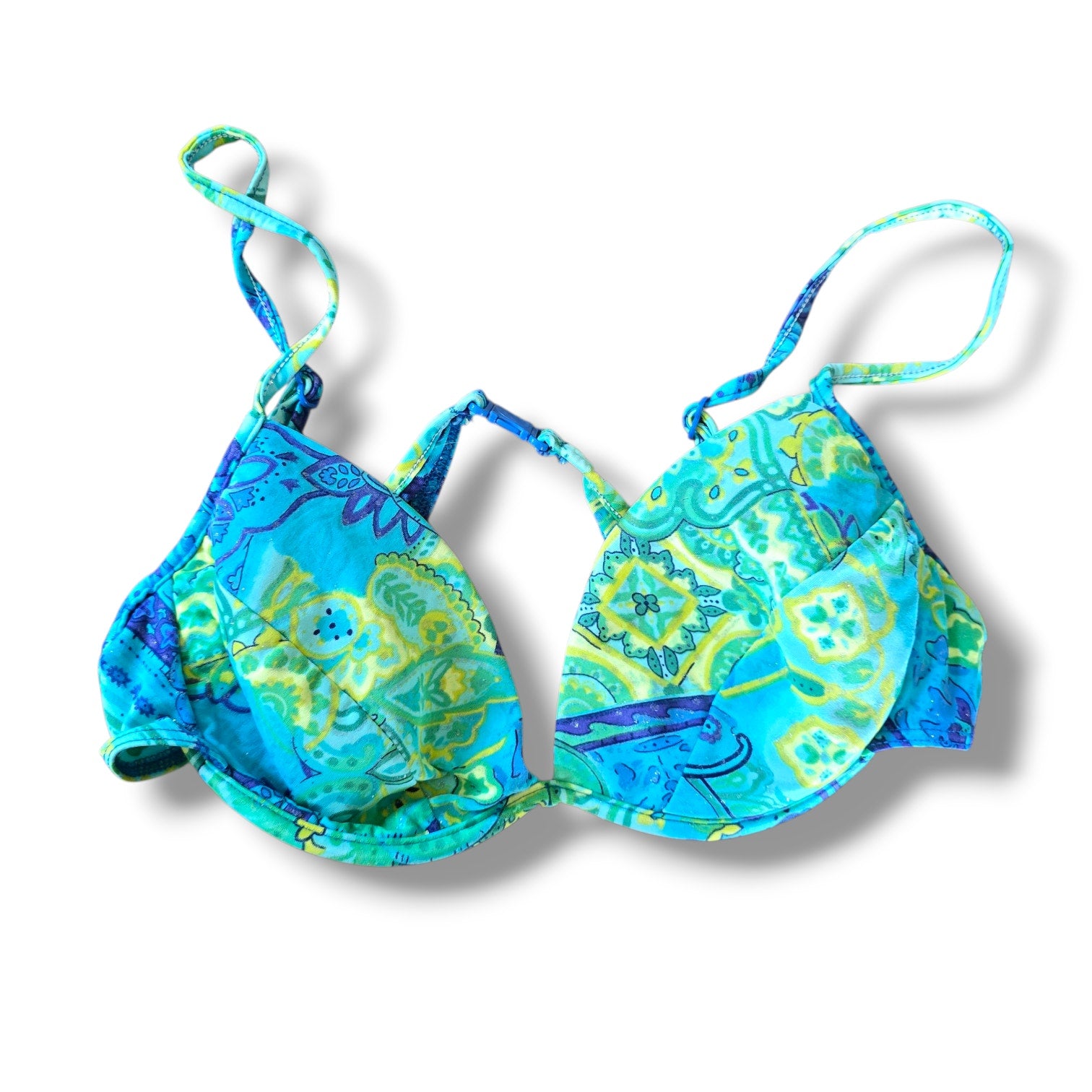 ST. JOHN'S BAY Women's Swim Top Size 14 Blue Teal Paisley Underwire Bikini Top