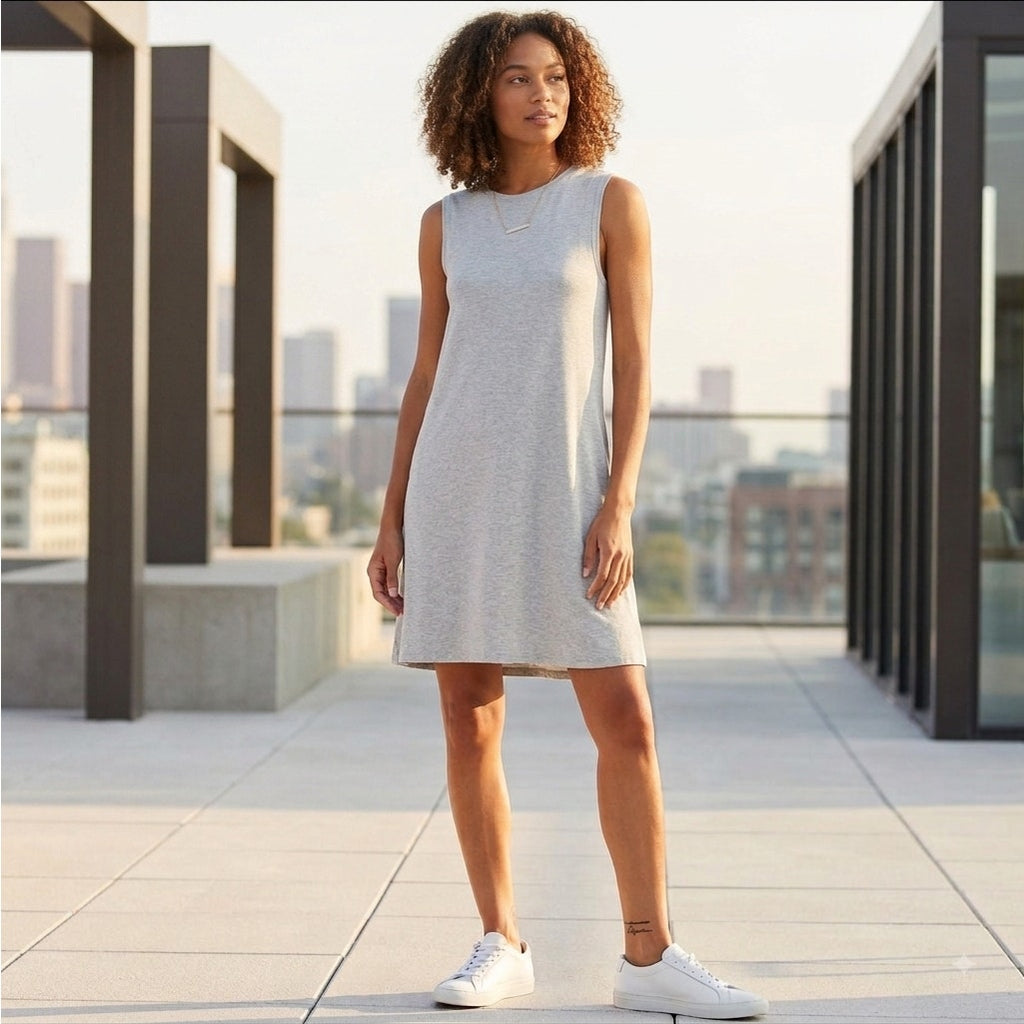 Daily Ritual Women's Size Small Heather Grey Jersey Knit Sleeveless Swing Dress