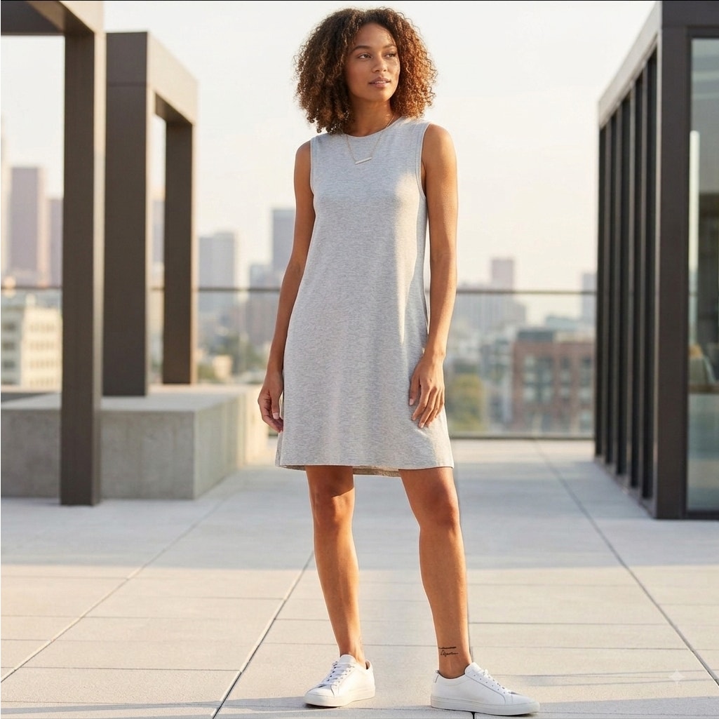 Daily Ritual Women's Size Small Heather Grey Jersey Knit Sleeveless Swing Dress