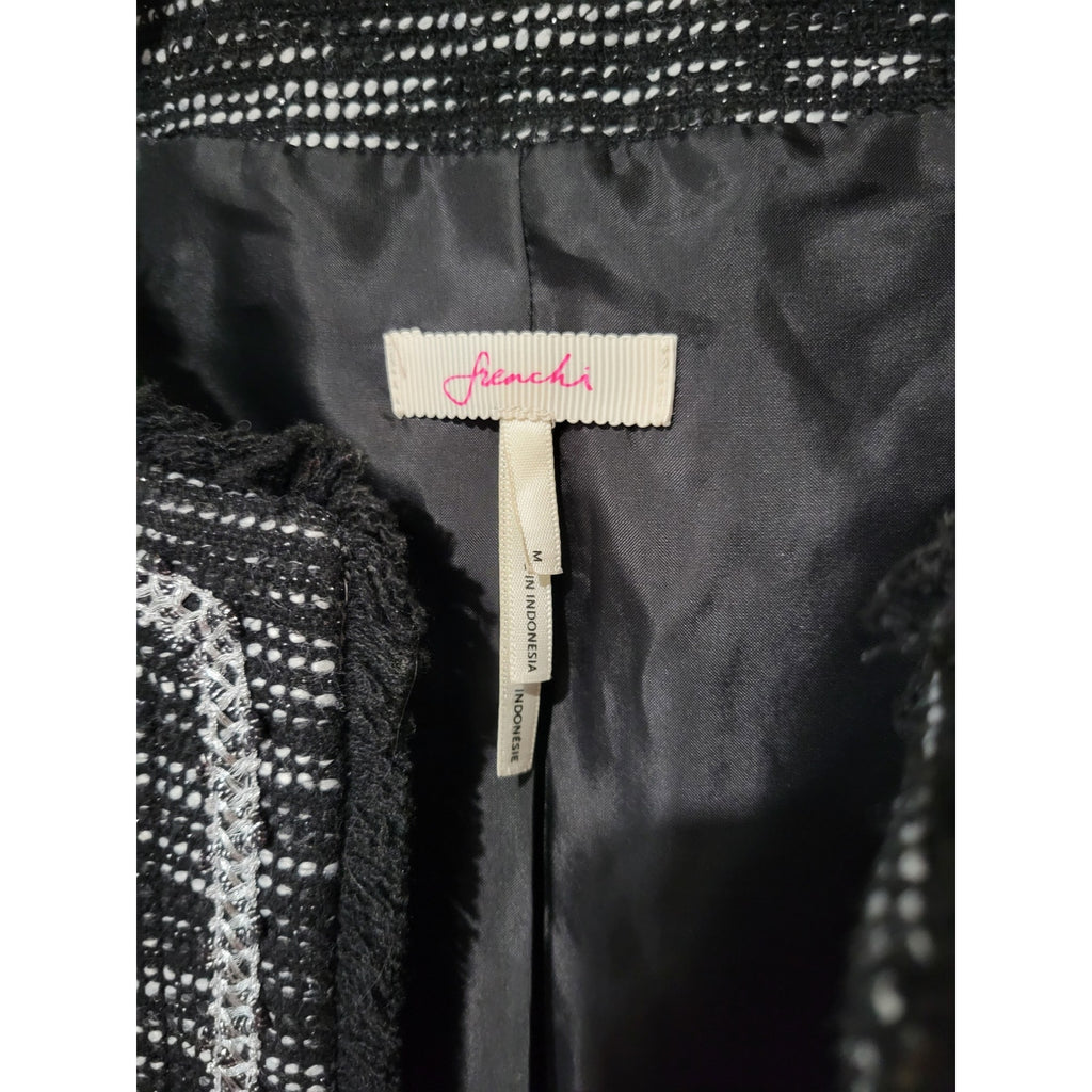 Frenchi women’s tweed frayed-edge open-front blazer jacket - medium