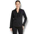Artrageous women's Black Pleated Ruffle Trim Button-Down Blouse – Small