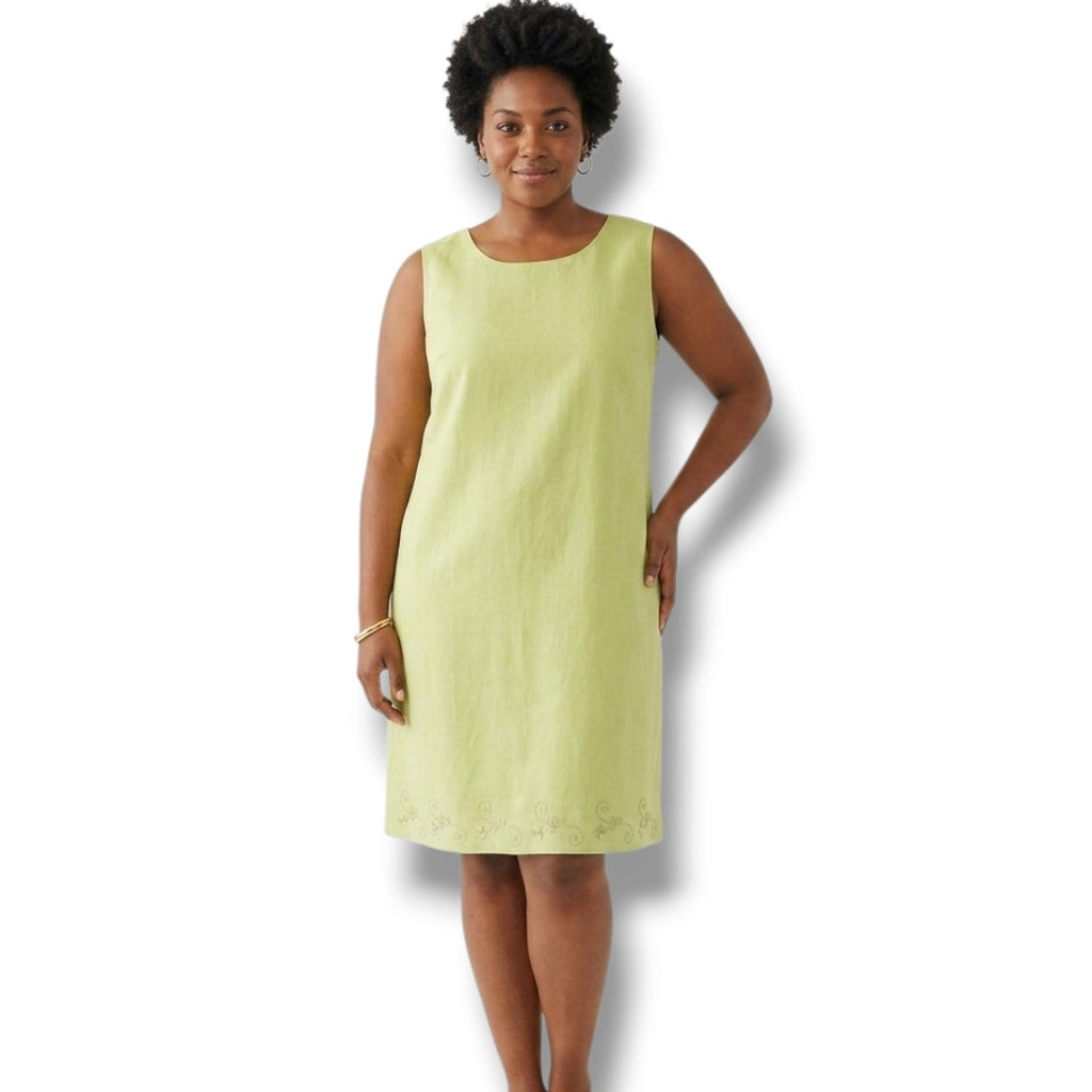 Laura Scott Woman Sage Green Sleeveless Shift Dress 24W Vintage Eyelet Hem