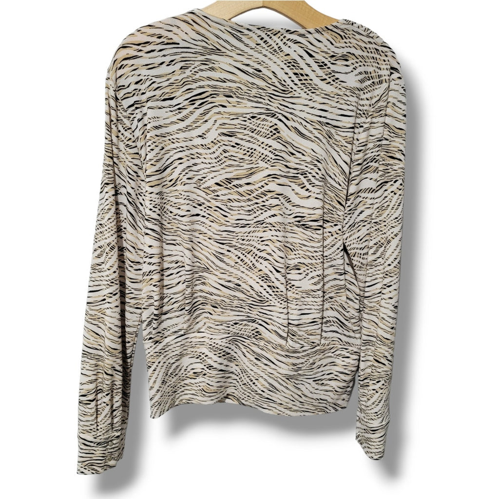 H&M Women’s Cream Animal Print Wrap Blouse – Large, Polyester Blend, Gently Used
