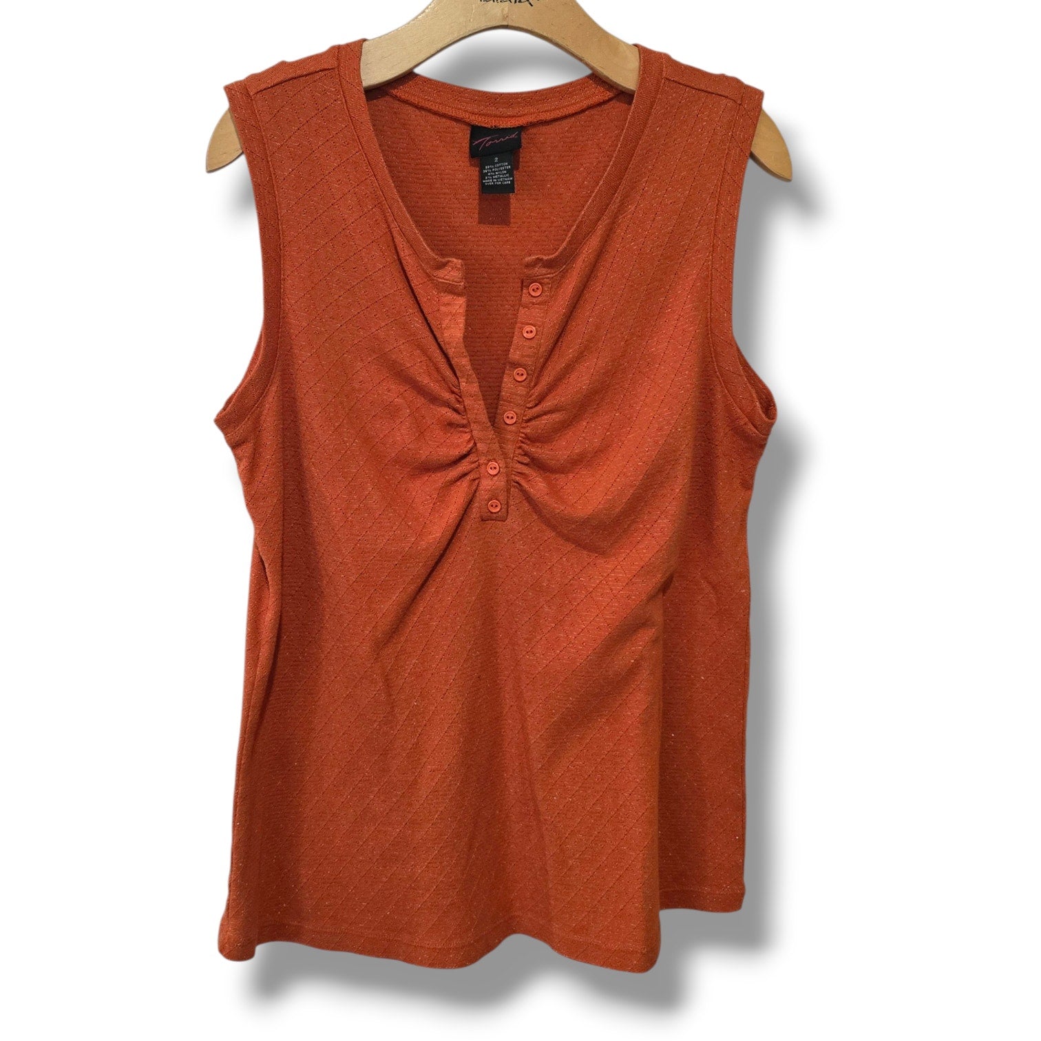 Torrid Size 2 Orange Burnt Rust Metallic Shimmer Henley Tank Top Plus