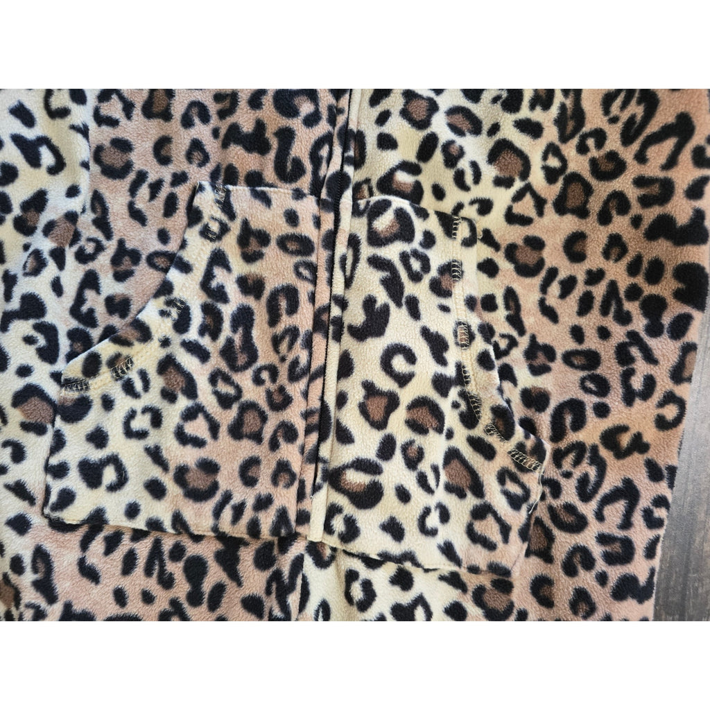 French Jenny Leopard Print Hooded One-Piece Pajamas - Size Medium