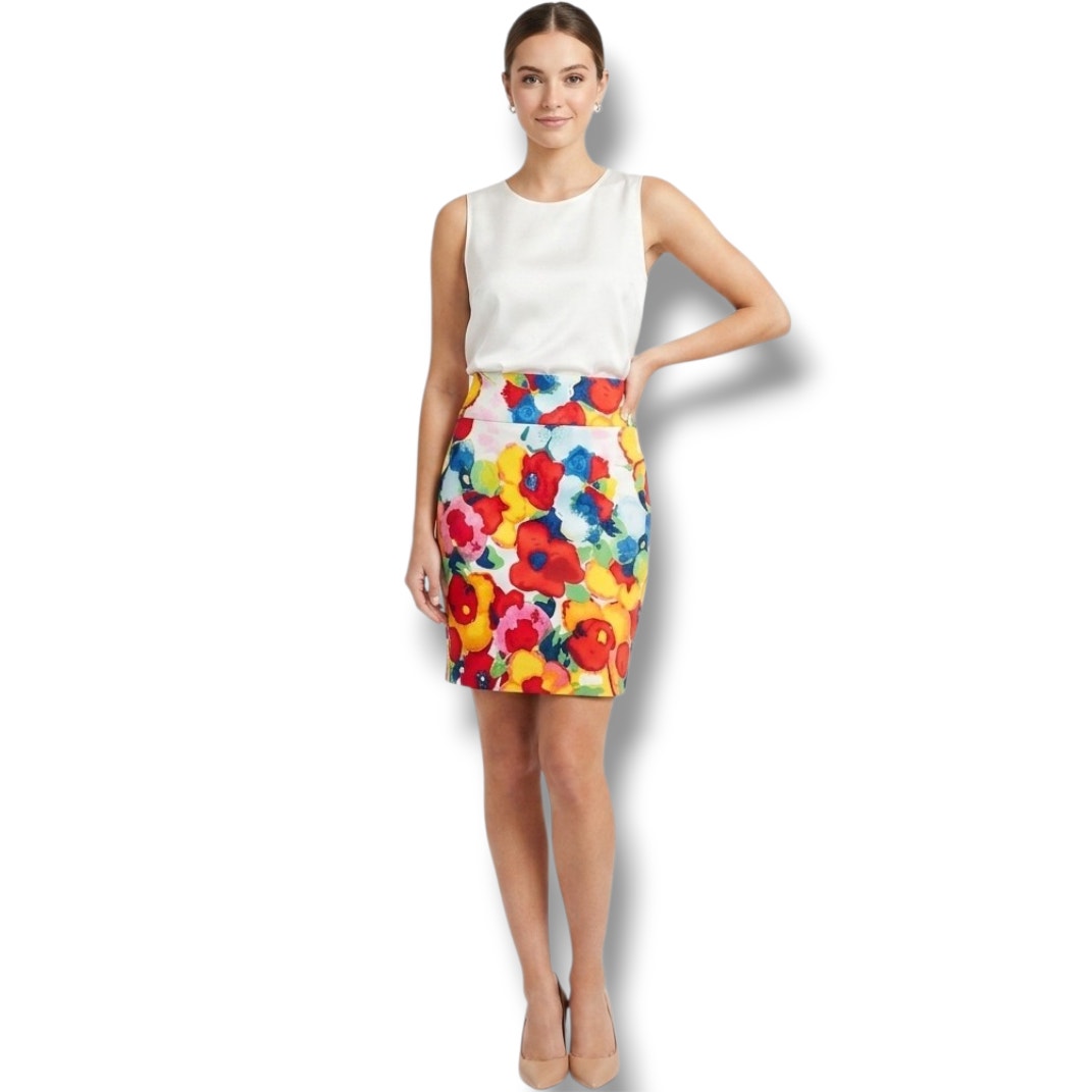 Grace Women’s Watercolor Floral Straight Zip-Up Skirt – Size 4