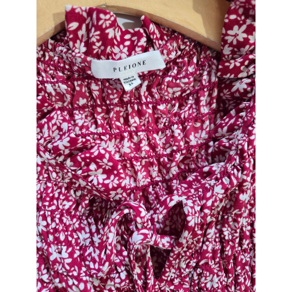 Pleione Red Floral Smocked Peplum Sleeveless Top – Size XL