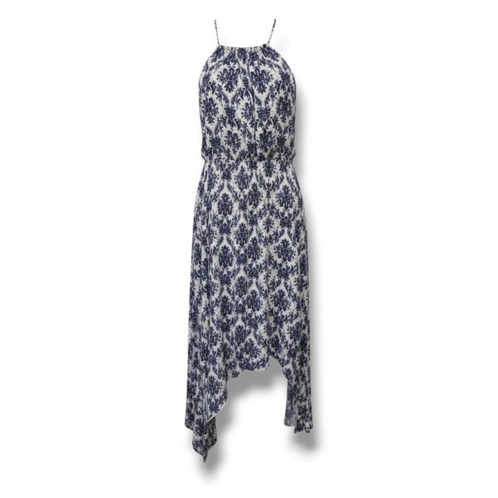Foreign Exchange Blue & White Floral Sharkbite Hem Dress – Size Small