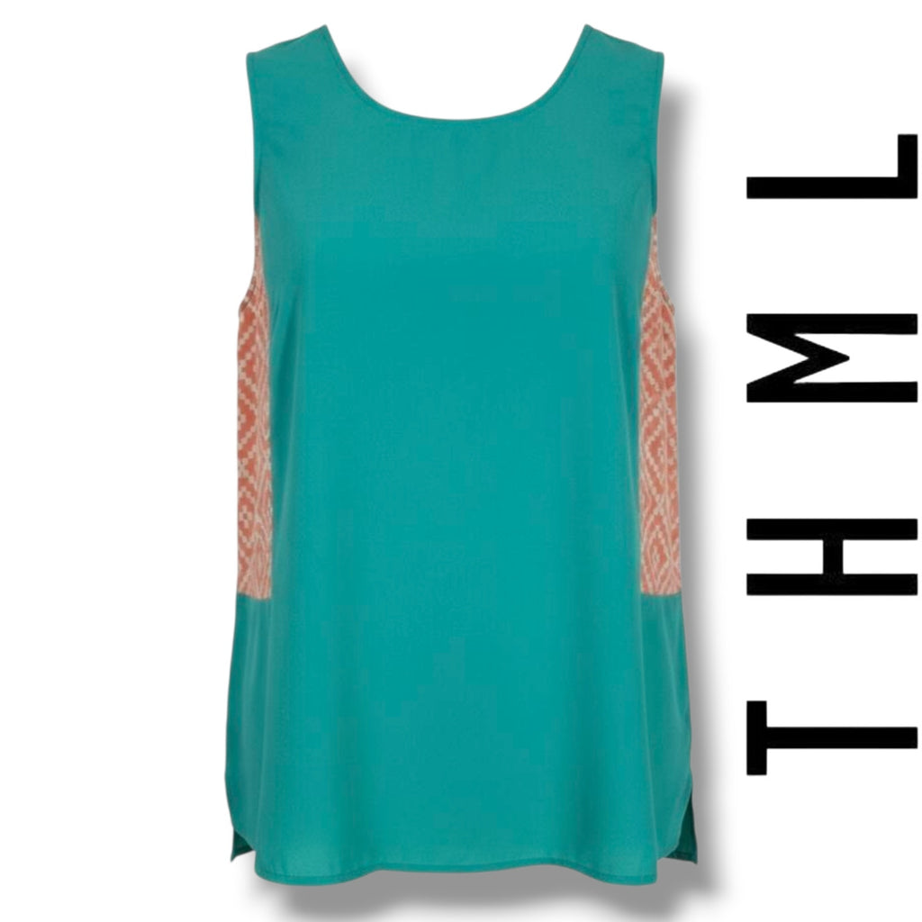 THML Teal Sleeveless Top with Coral Patterned Side Panels – XS, gently used