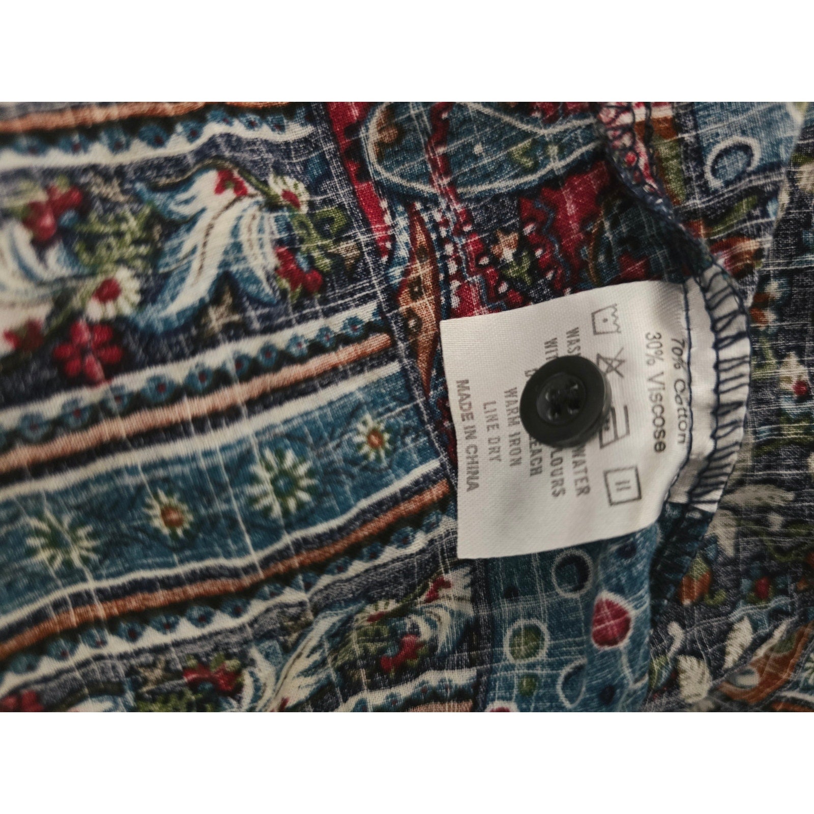 VatPave Men's XL Patchwork Paisley Floral Short Sleeve Button Down Shirt