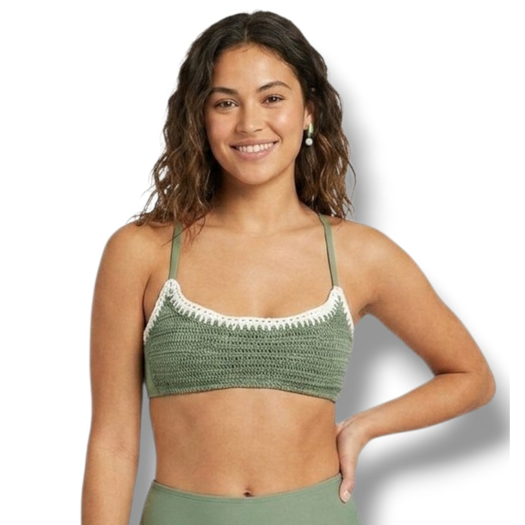 Xhilaration Juniors Sage Green Crochet Bralette Bikini Top