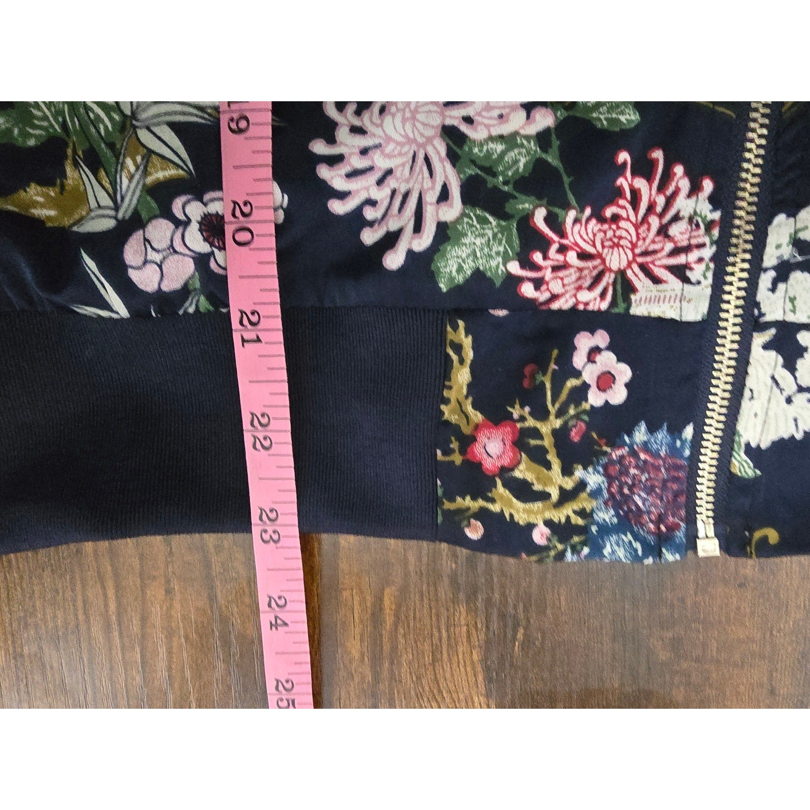 Style Me Women's Size M Navy Blue Asian Floral Butterfly Satin Bomber Jacket