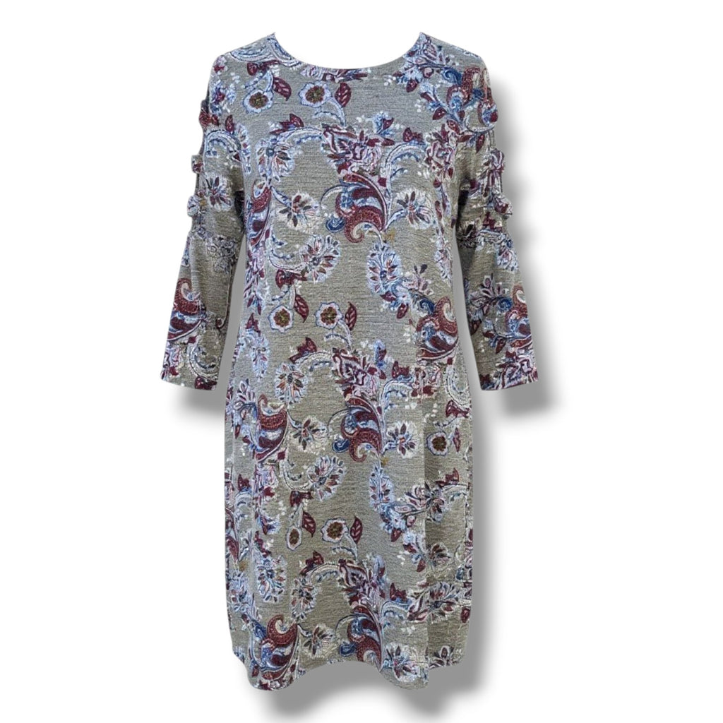 Apt 9 Women’s Small Paisley Swing Dress Lattice Sleeve Boho Chic