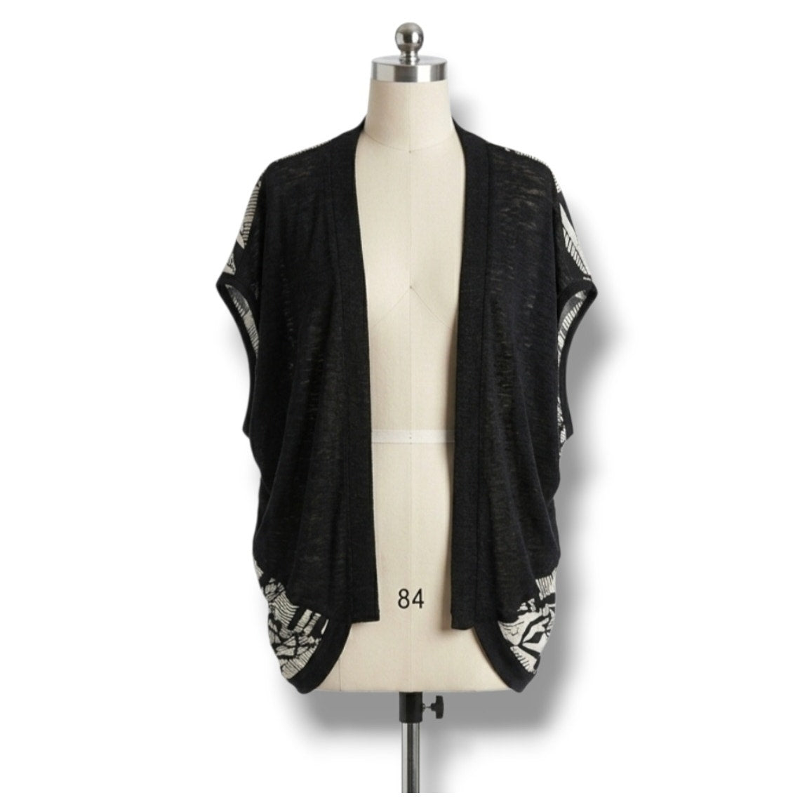 Happening in the Present Women's XS Black White Tribal Print Cocoon Cardigan