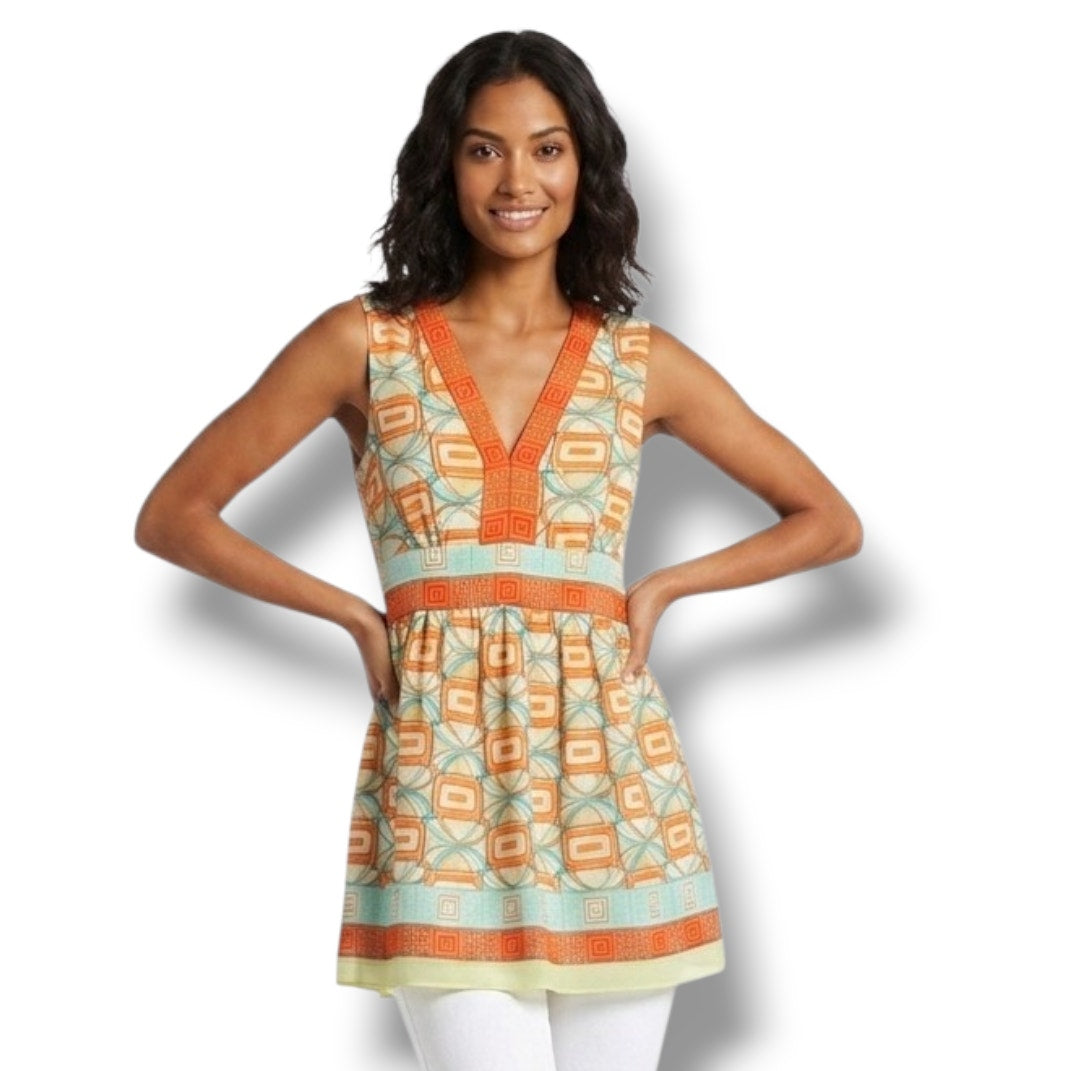 Nicole by Nicole Miller Womens Retro 70s Print Sleeveless Blouse Size 6 Tie-Back