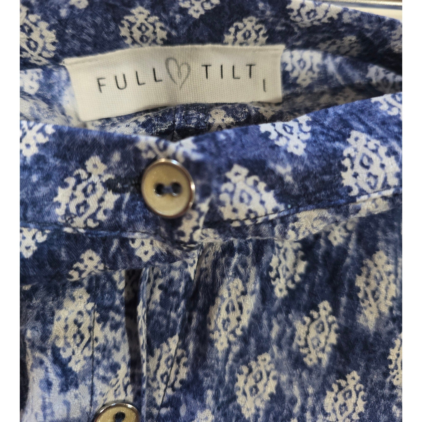 FULL TILT Juniors Blue Batik Print Dobby Crepe Skater Skirt | Size Large | New
