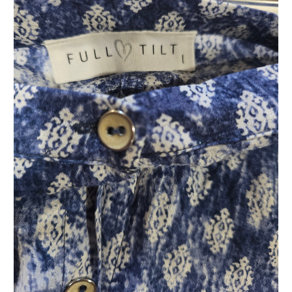 FULL TILT Juniors Blue Batik Print Dobby Crepe Skater Skirt | Size Large | New