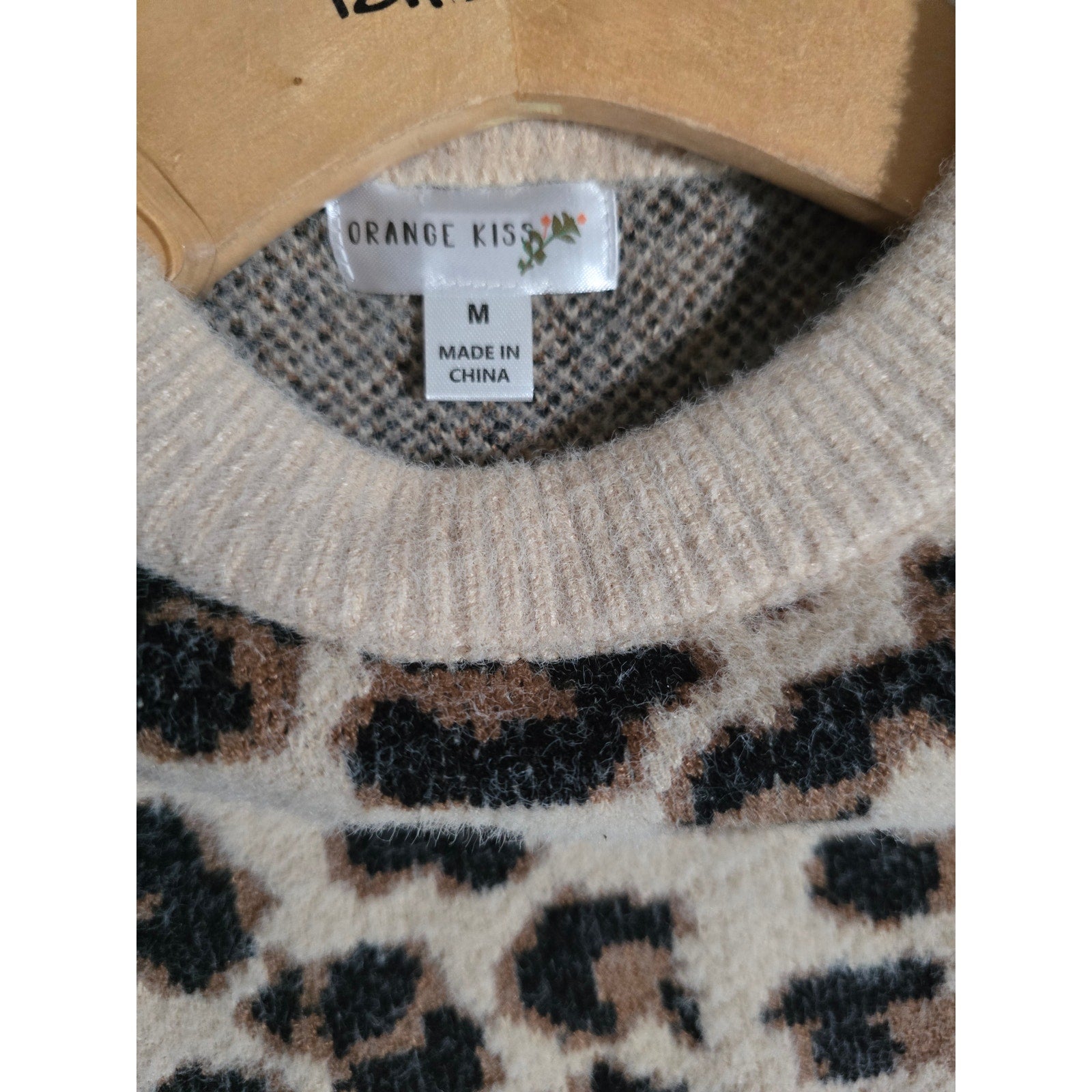 Orange Kiss Women’s Brown Animal Print Sweater Top – Size Medium