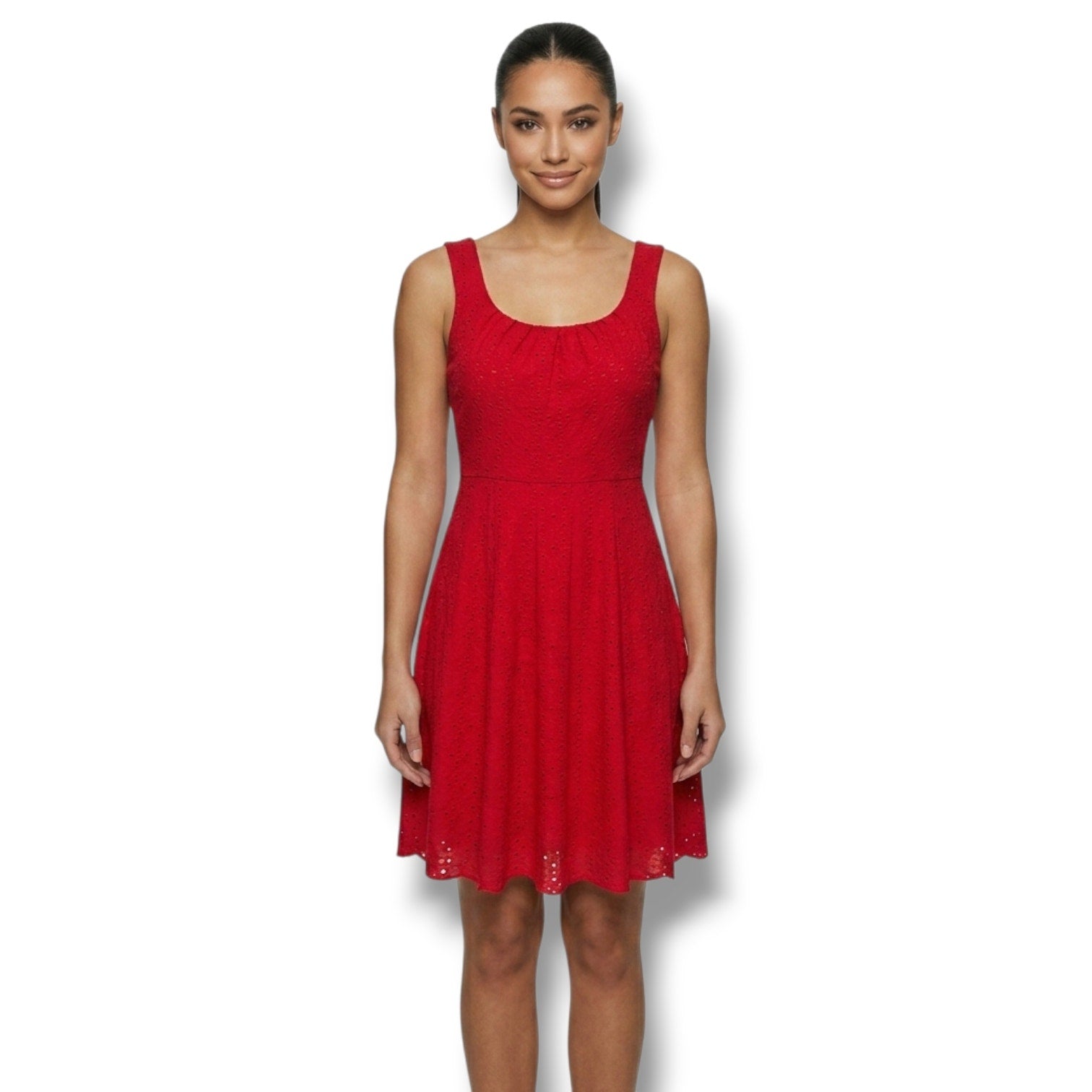 London Times Red Eyelet Sleeveless Fit & Flare Dress – Size 6
