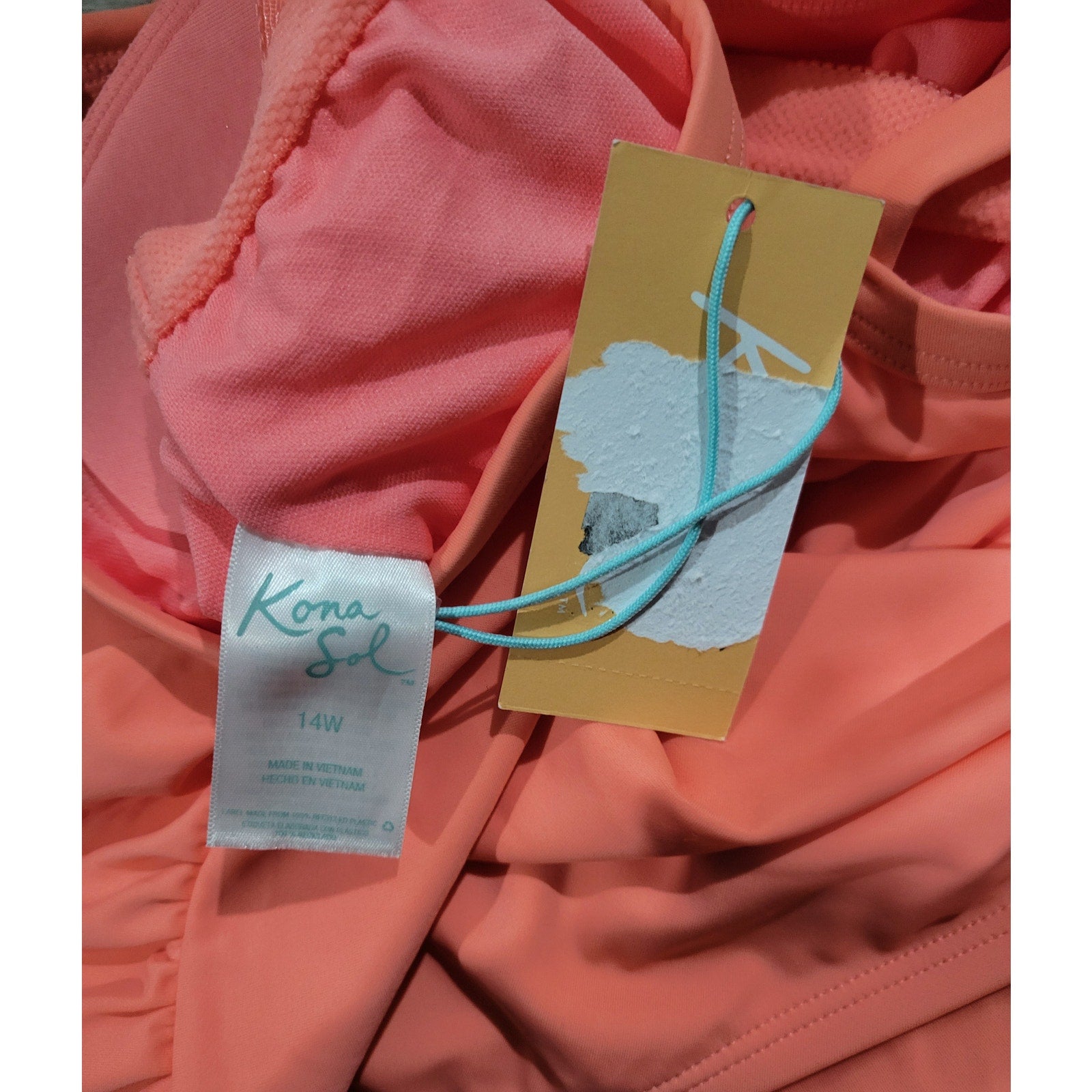 Kona Sol Women’s Plus Size Peach V-Neck One-Piece Swimsuit – New With Tags