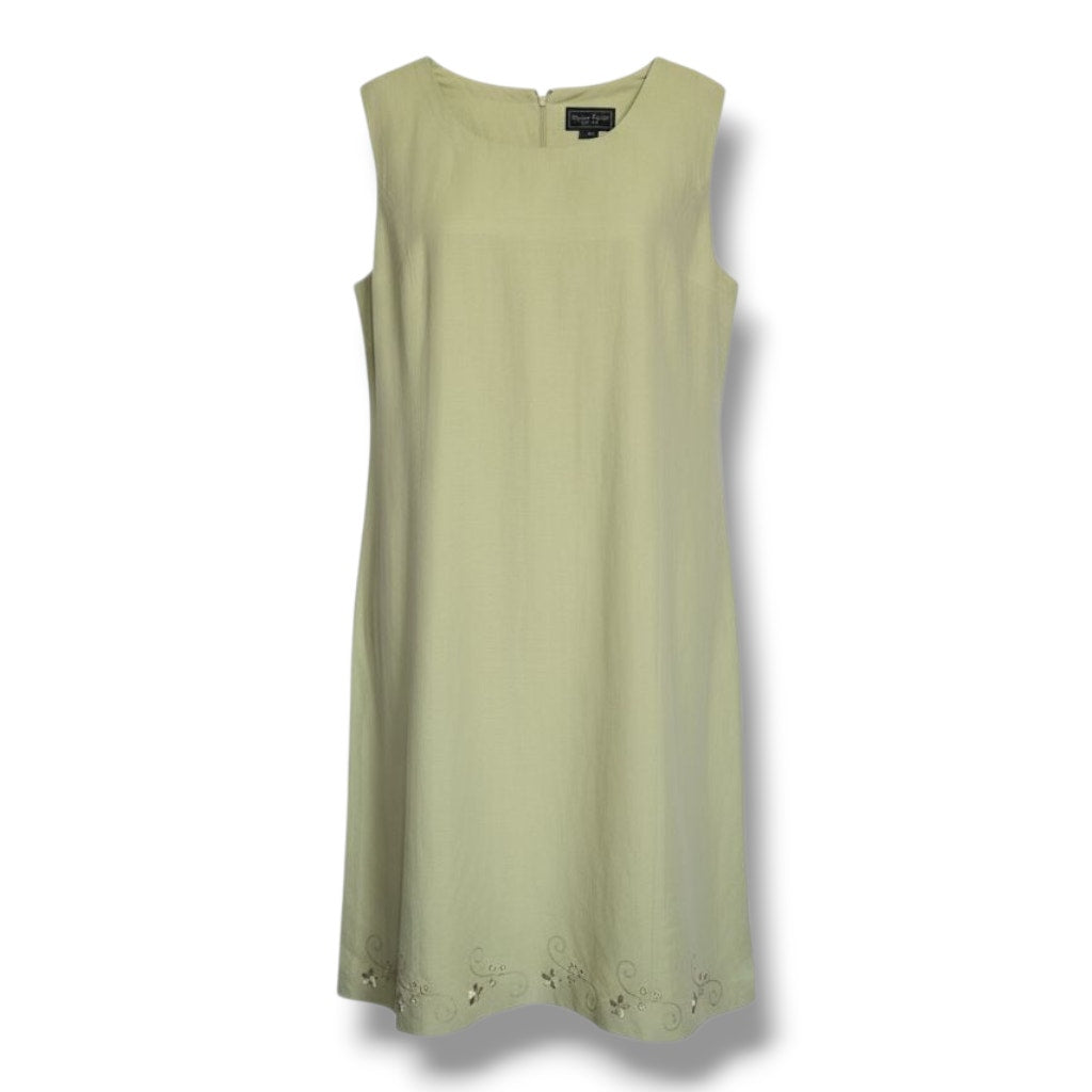 Laura Scott Woman Sage Green Sleeveless Shift Dress 24W Vintage Eyelet Hem