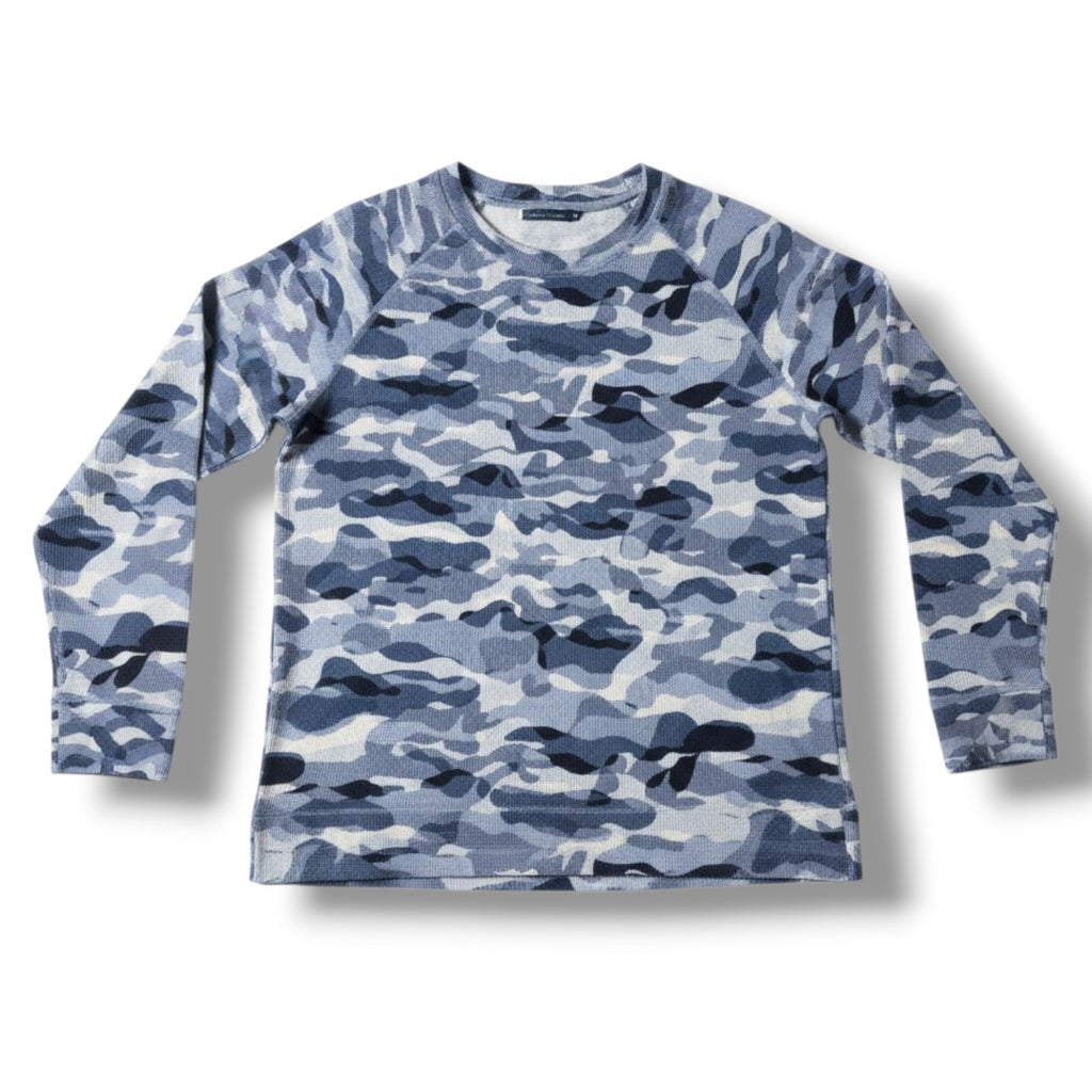 Karen Scott Sport Women’s Blue Camo Waffle Knit Crewneck Top - XS