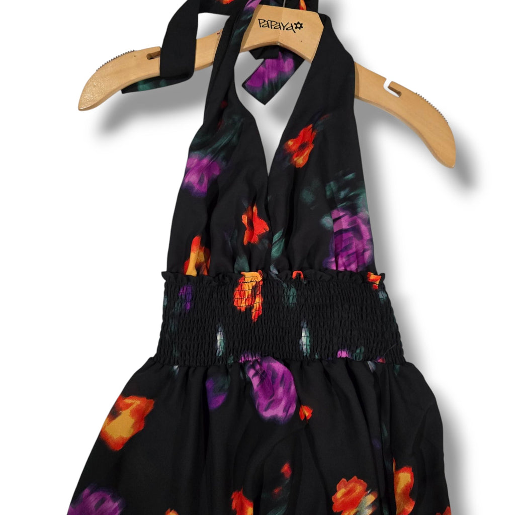 Madden NYC's Juniors black floral semi-sheer Halter Dress - xs