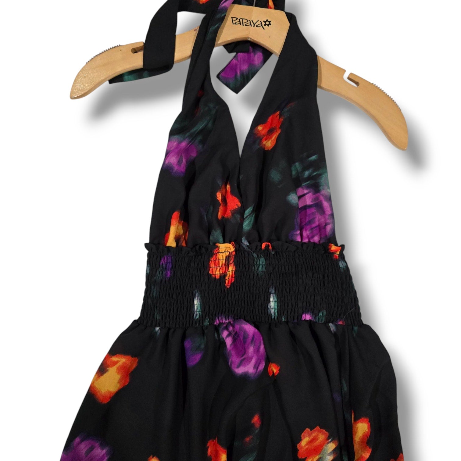 Madden NYC's Juniors black floral semi-sheer Halter Dress - xs