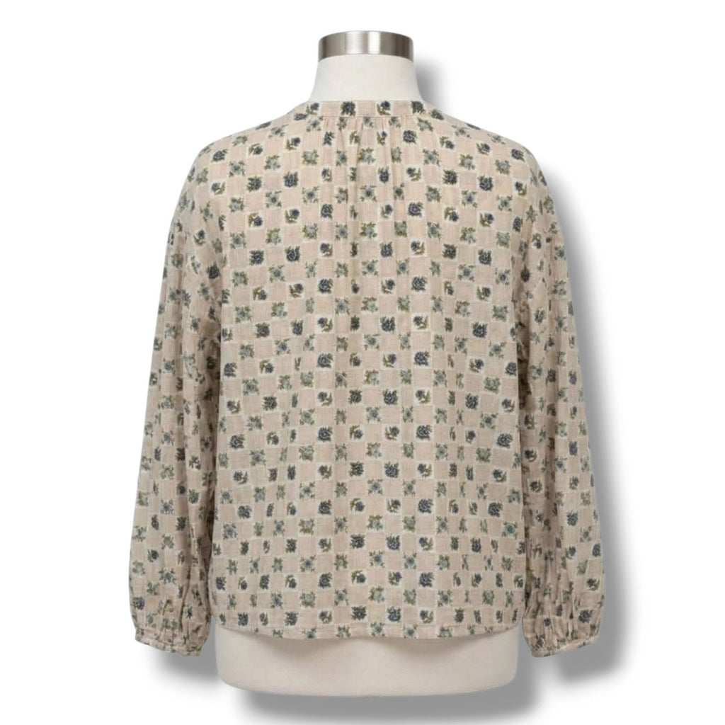 Universal Thread Women's Long Sleeve Balloon Poet Blouse Cream Floral