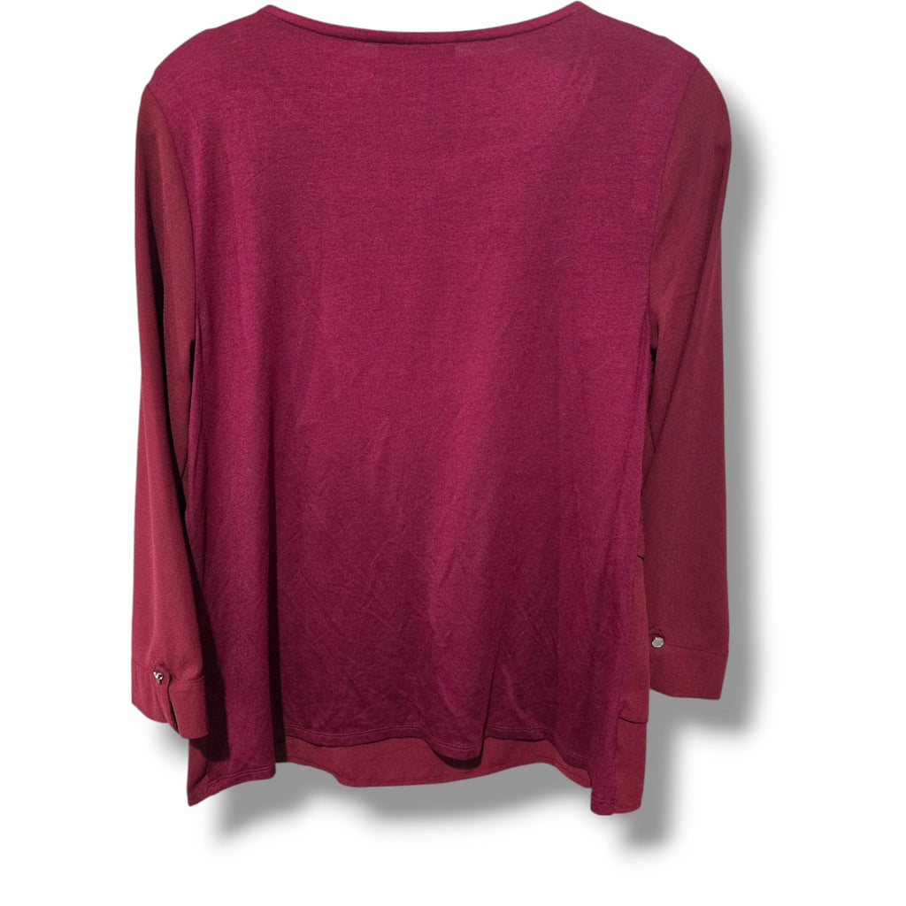 Dana Buchman Women’s Burgundy Asymmetrical Tiered Blouse Small