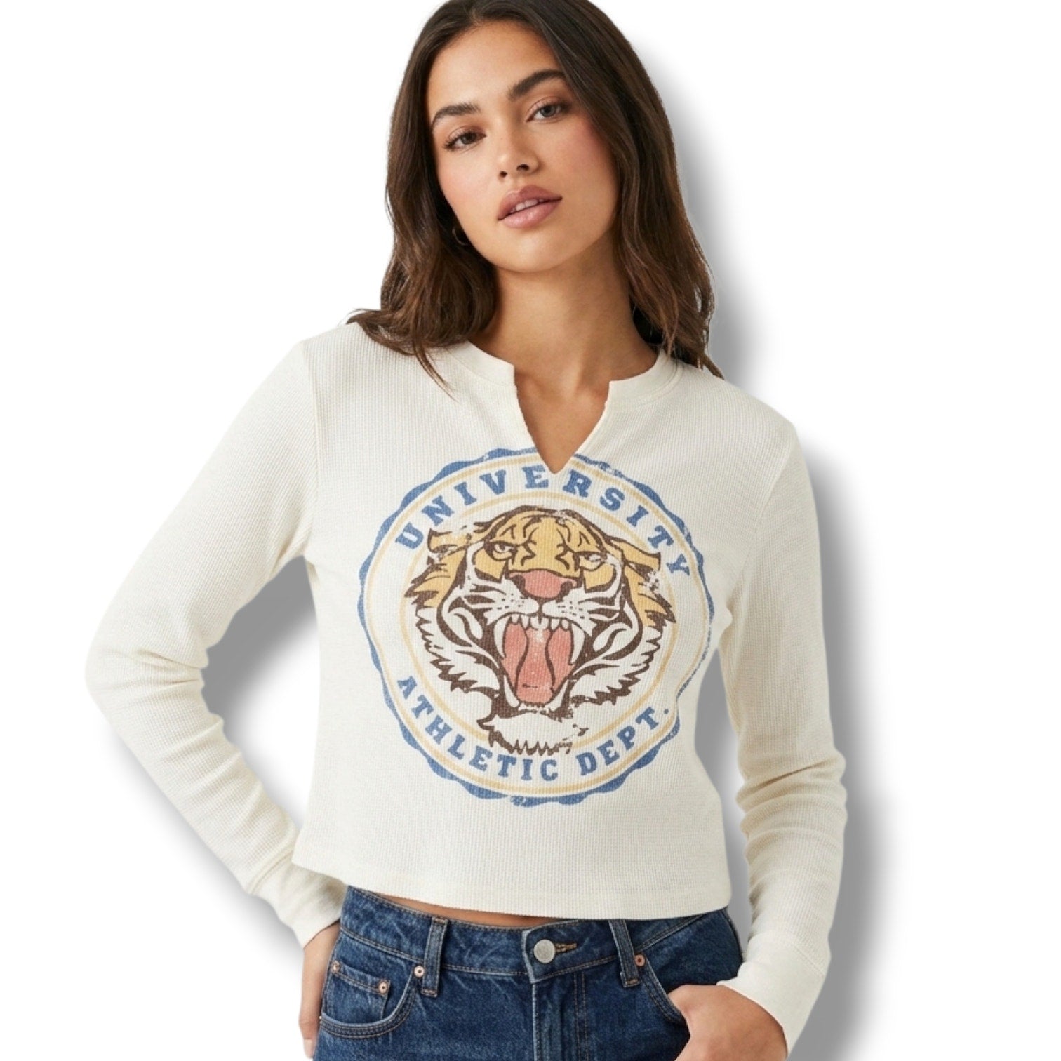 Zoe + Liv women's Long Sleeve Waffle UNIVERSITY ATHLETIC DEPARTMENT shirt  - xs