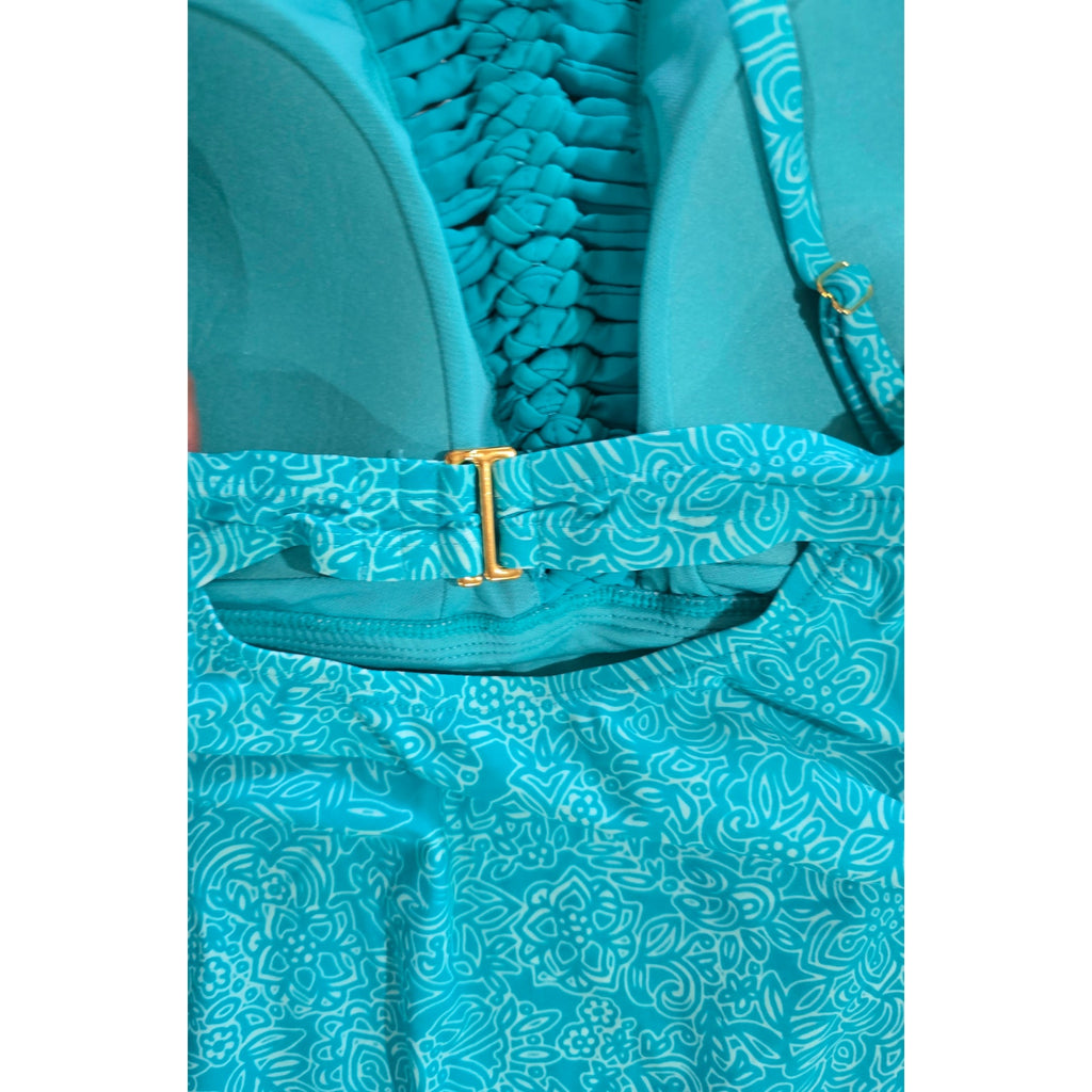 Catalina women's Plus Size Blue Paisley Floral Crochet Halter Tankini Top 3X